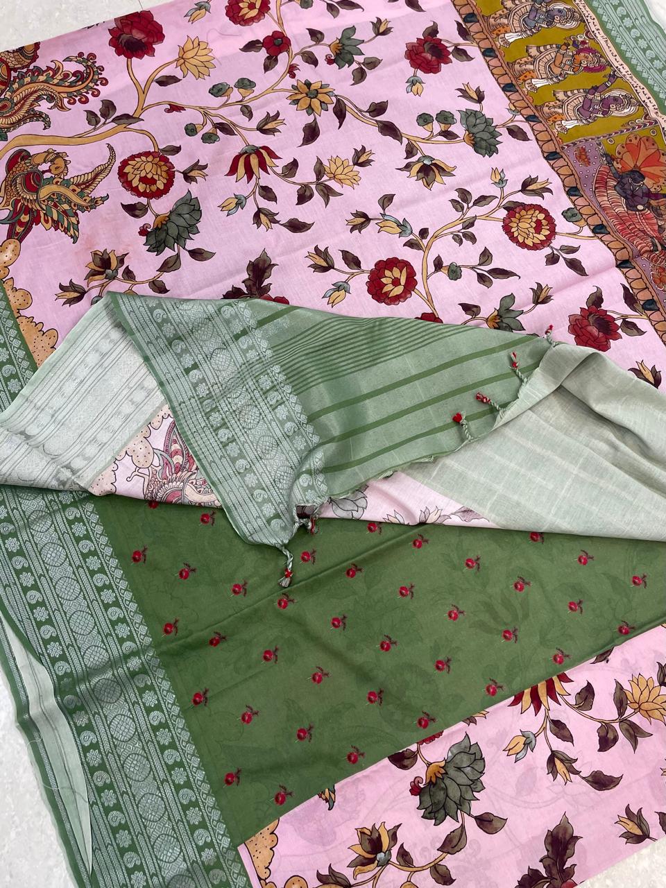 Ponduru soft Cotton silk | storytelling saree X floral| pink X green |NKV27