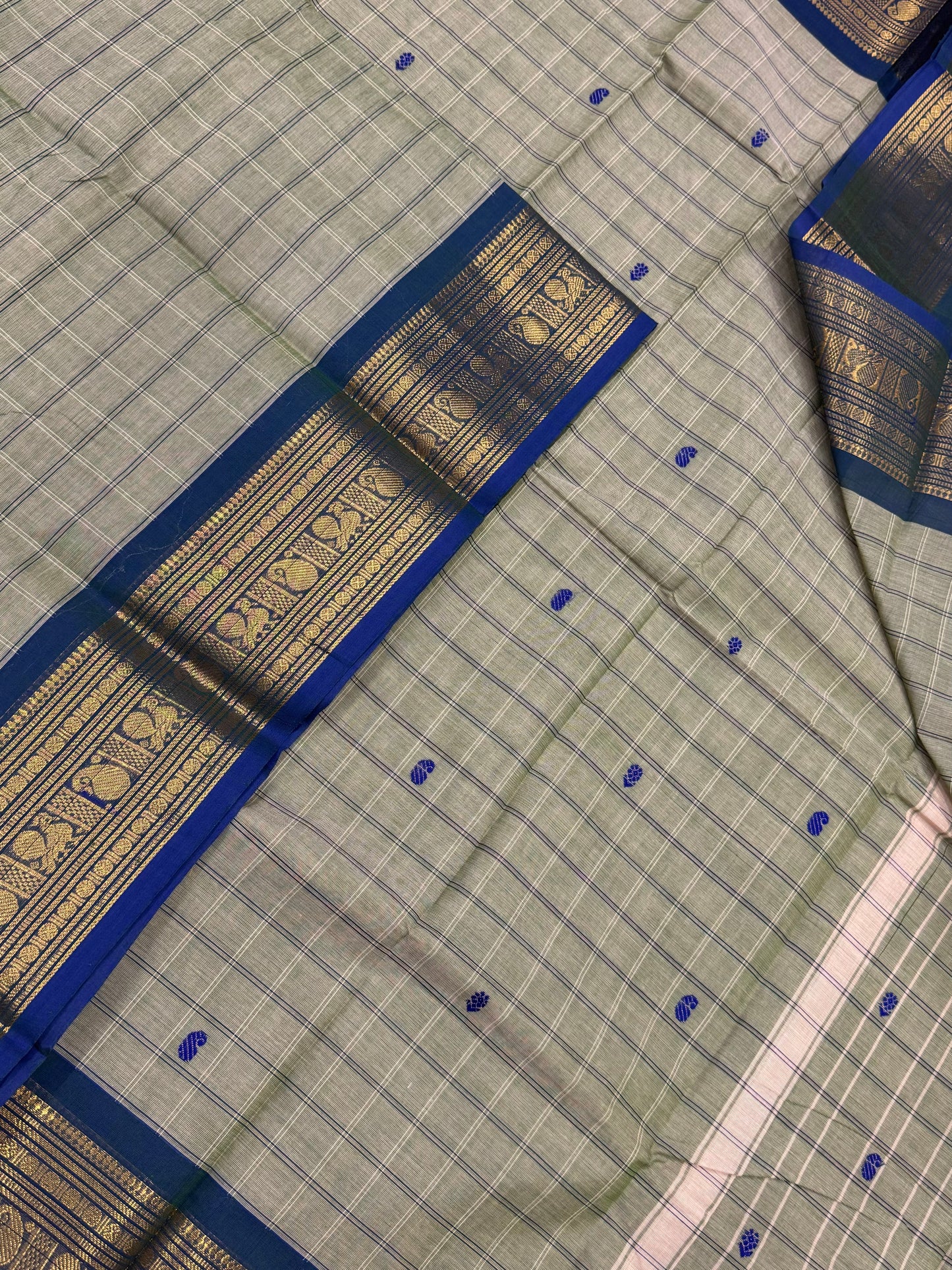 Kanchi soft cotton | beige X blue | kattam X Zari border