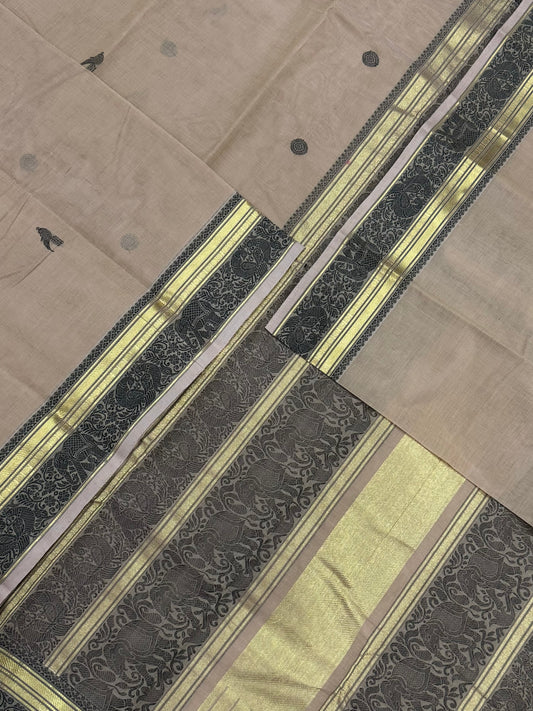 Pure Handloom Kanchi rich Cotton Saree | pastel peach x zari | thread weaving