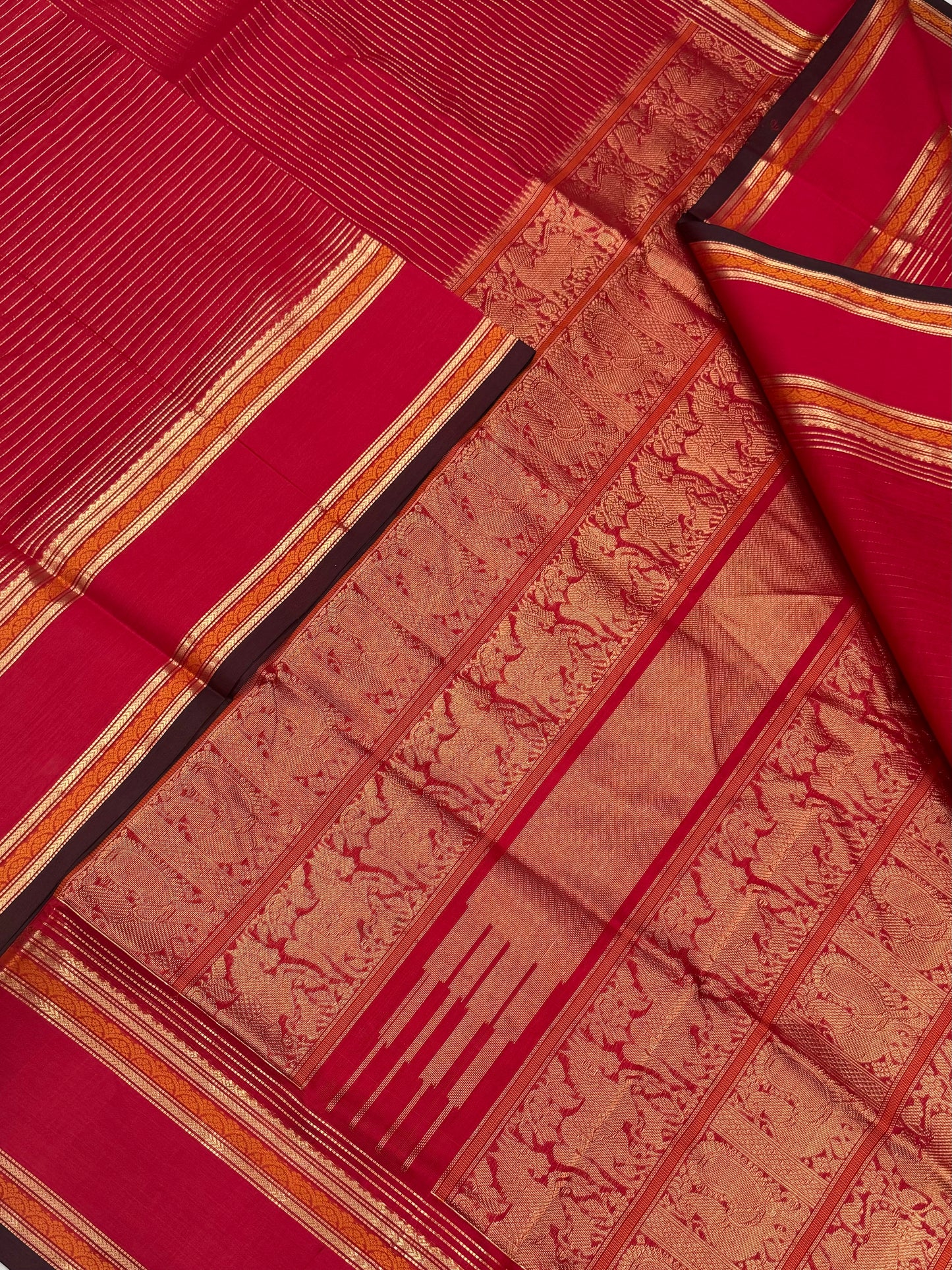 Kanchi Silk Cotton Sarees | rich oosivanam veldhari X rettaipet border | red