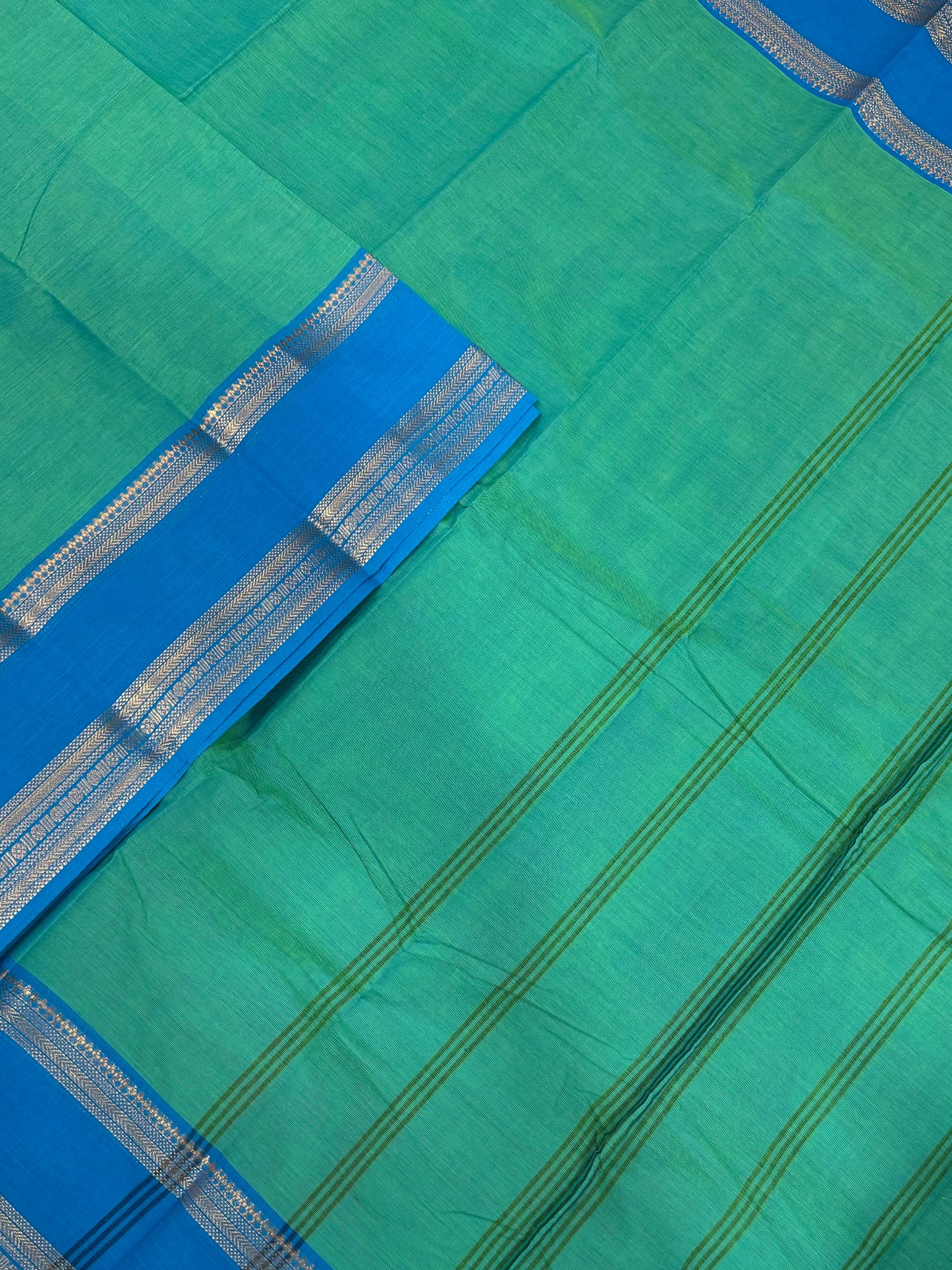 Kanchi soft cotton | sea blue X sky blue | rettaipet Zari border