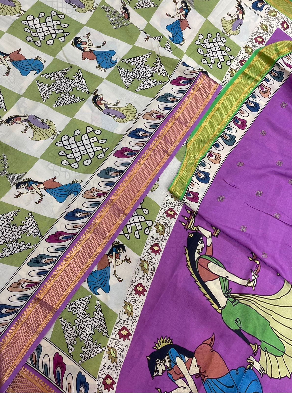 Ponduru soft Chanderi silk | storytelling saree x kolam x nizam border| light green x vadamalli | NKV27