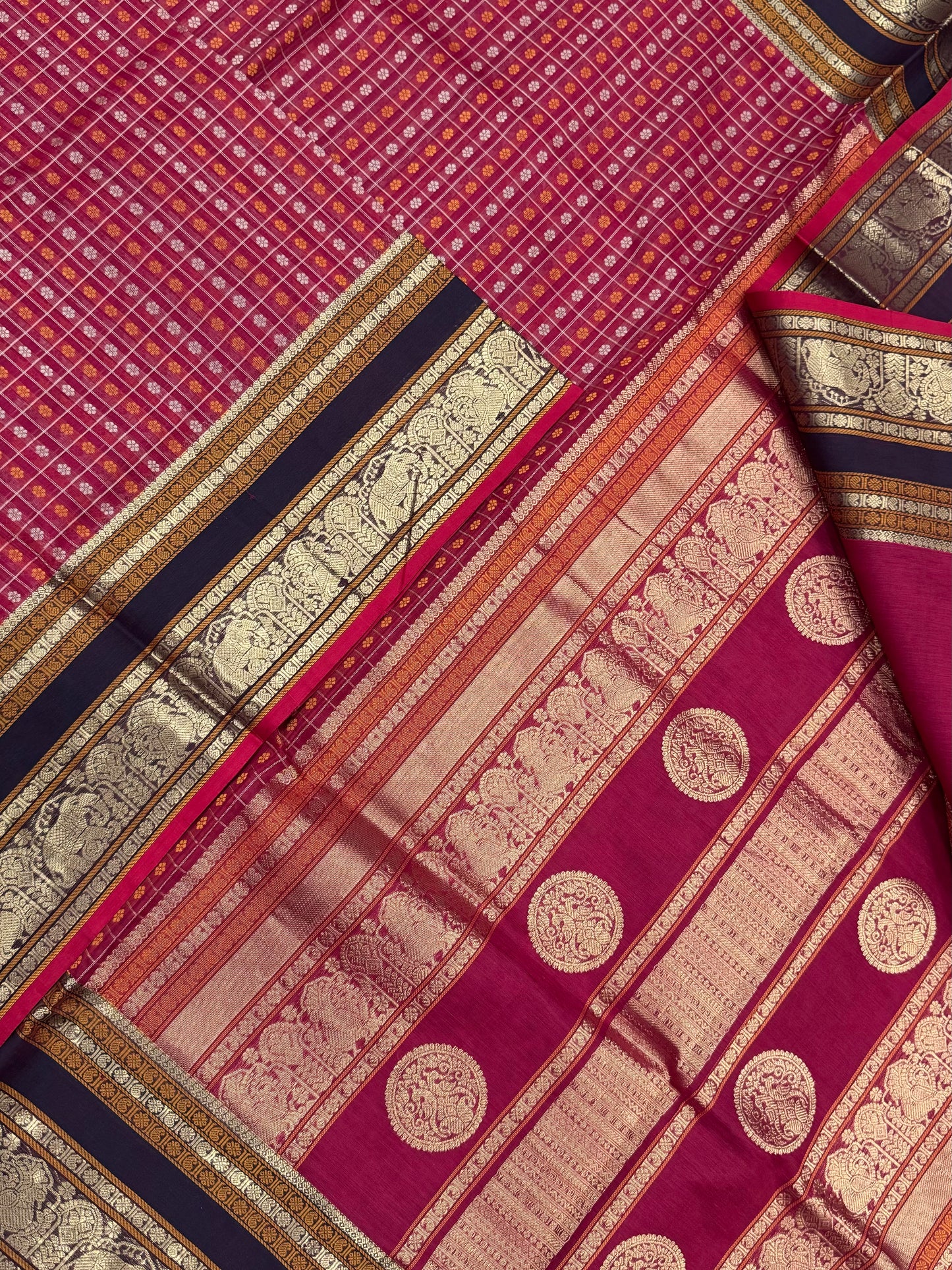 Kanchi Silk Cotton Sarees | 1000 butta X rich zari pallu | red X aaraku