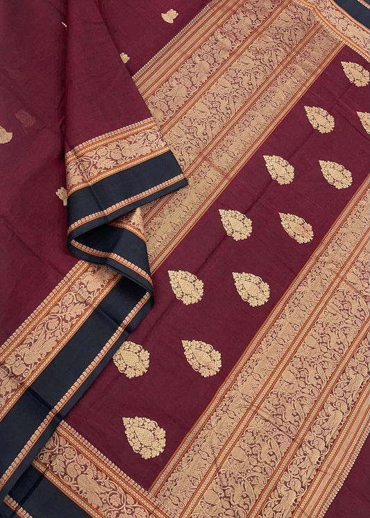 Kanchi handloom rich cotton | rettaipet thread border x rich thread Pallu | aaraku X  navy blue x thread