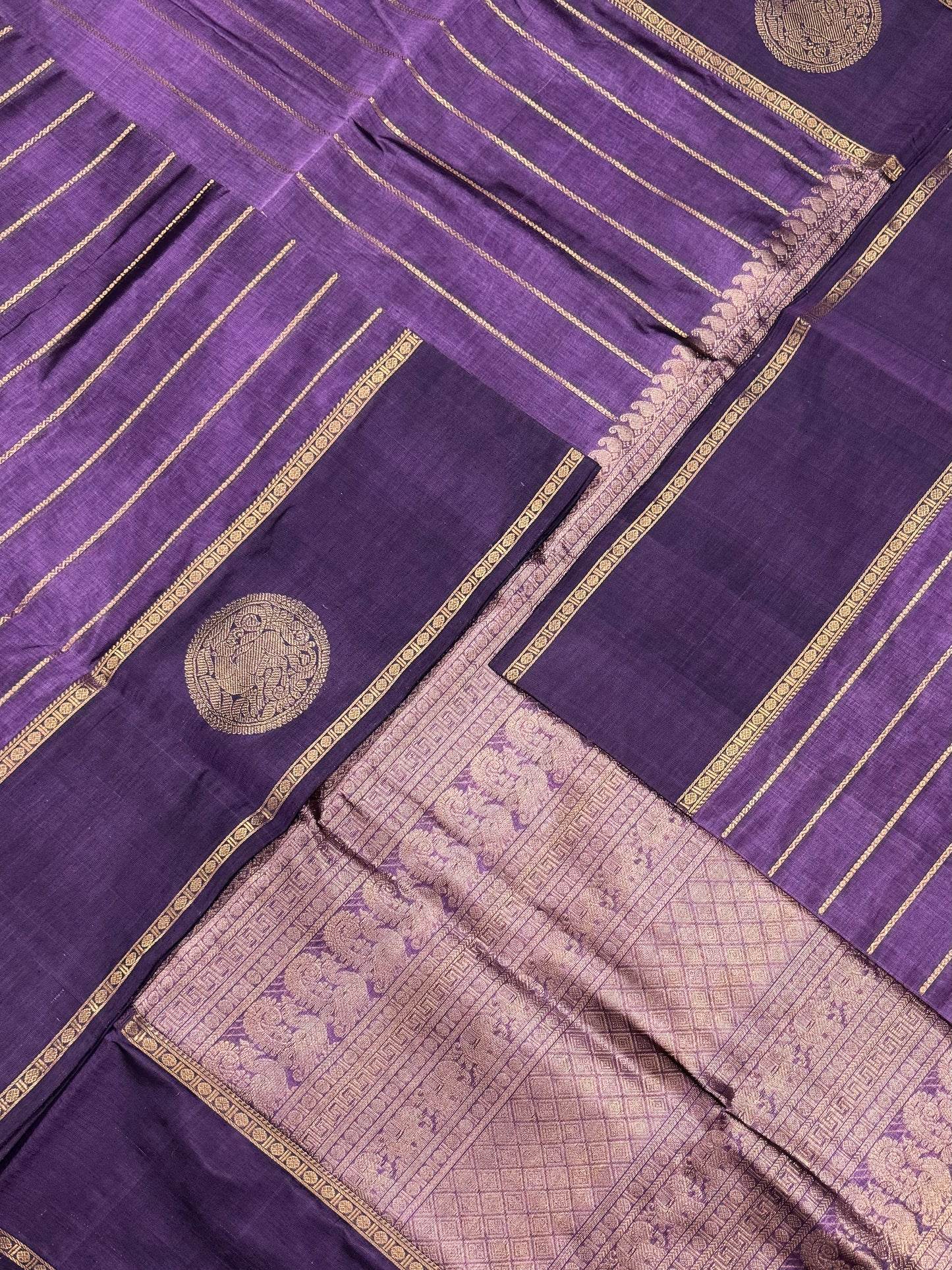 Kanchi Silk Cotton Sarees | veldhari x eruthalapakshi | lavendar X gold X yhazli | NKV31