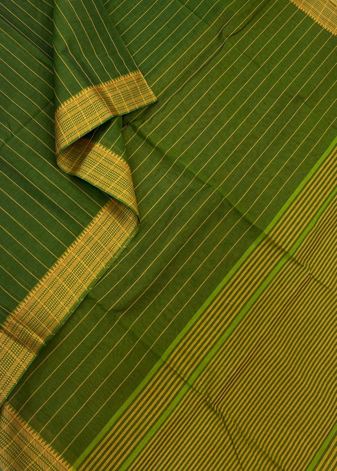 Kadhi soft Cotton | green x Manjal | thread border