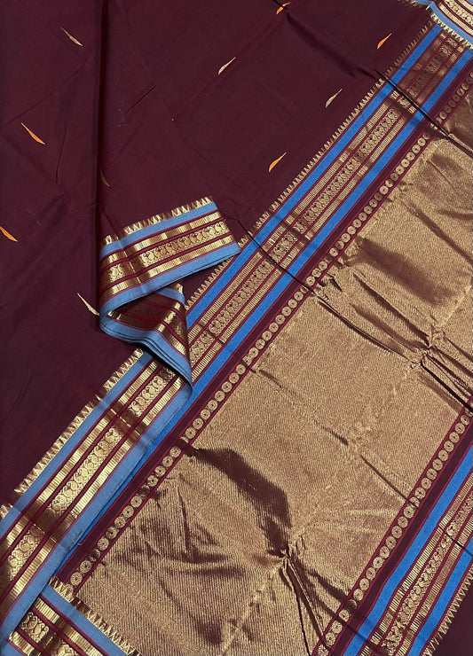 Kanchi handloom rich cotton | zari malli butta x zari border | aaraku x blue border