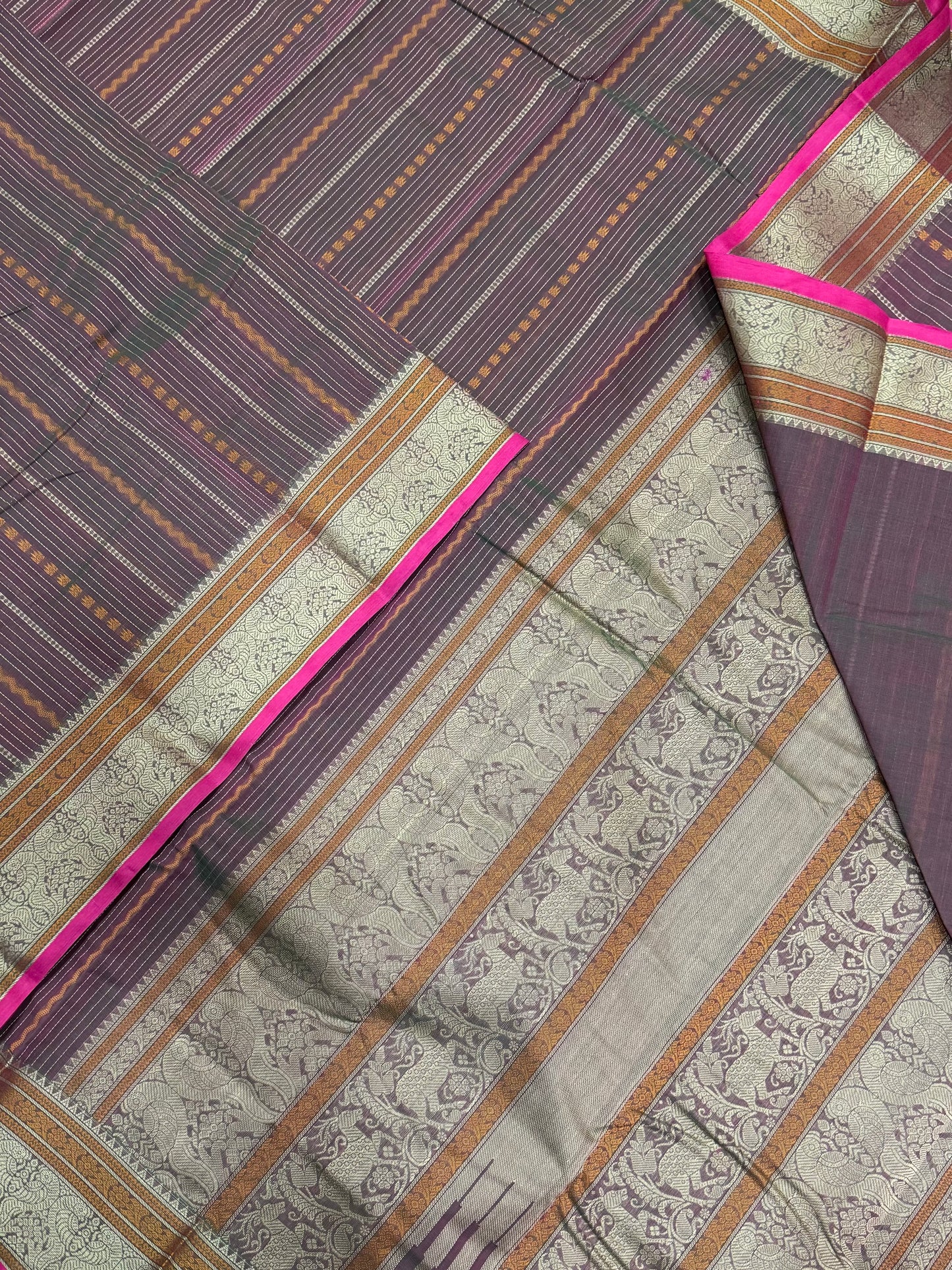 Kanchi handloom rich cotton | thread woven vertical varisapiet BUTTA X thread border | twotone pink