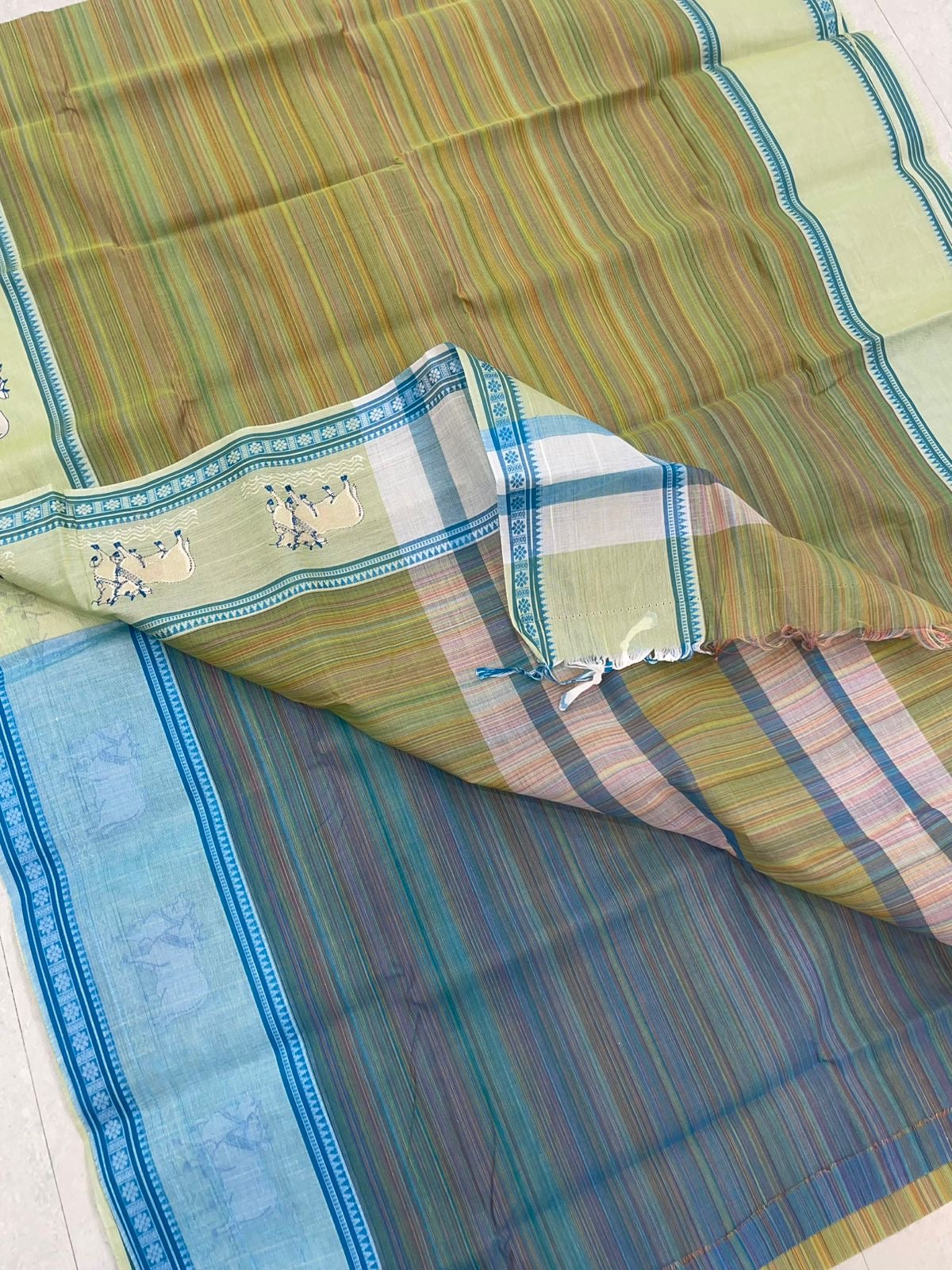 Kadhi soft Cotton | multicolor x green | pichwai embroidery thread border