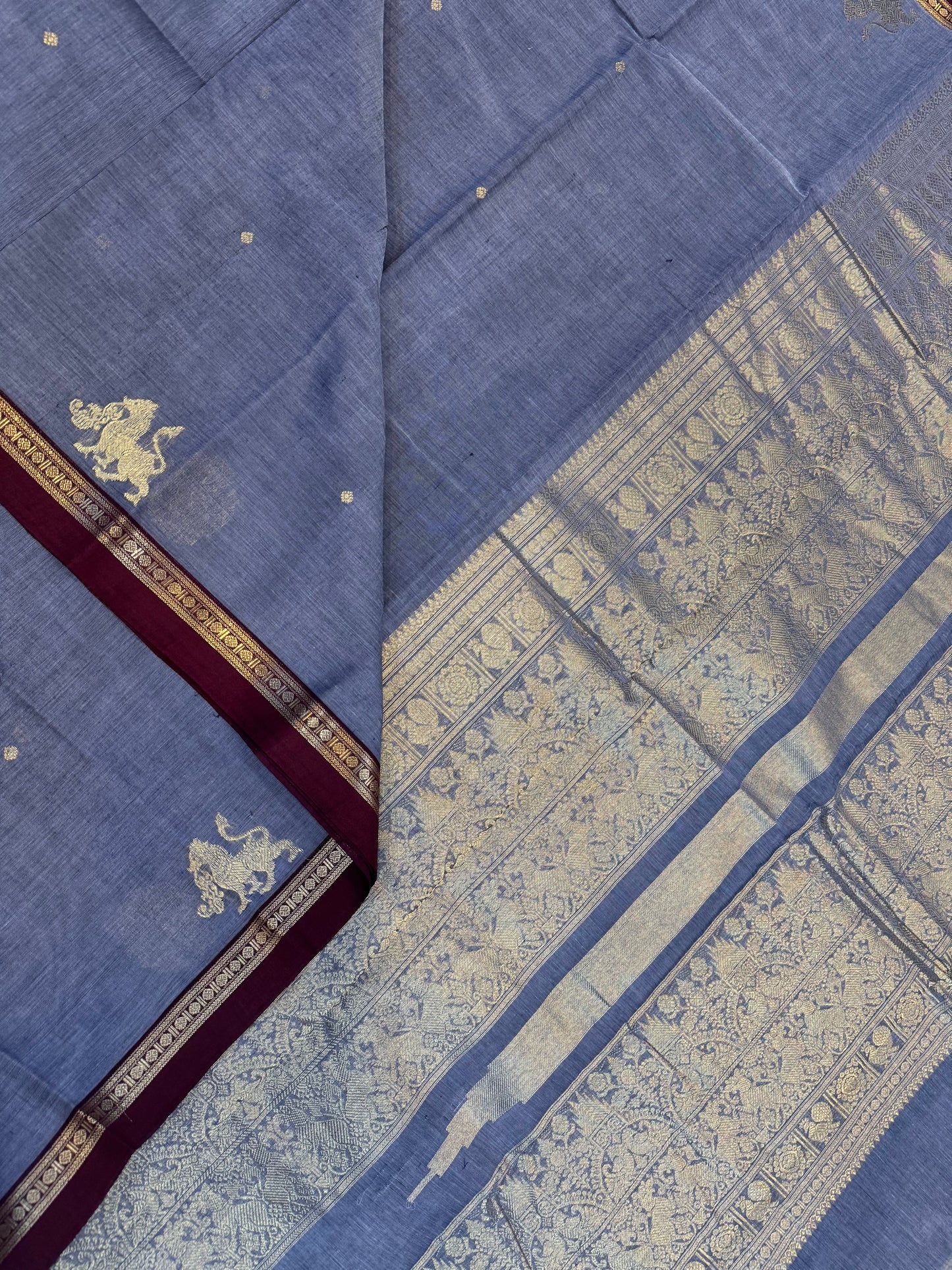 Pure Handloom Kanchi rich Cotton Saree | tiny Zari border | grey x aaraku | rich sorgavasal Zari Pallu