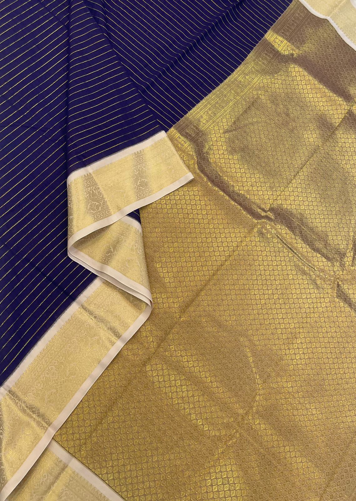 Semi Silk soft Cotton Sarees | veldhari X Zari border | blue X cream | NKV11