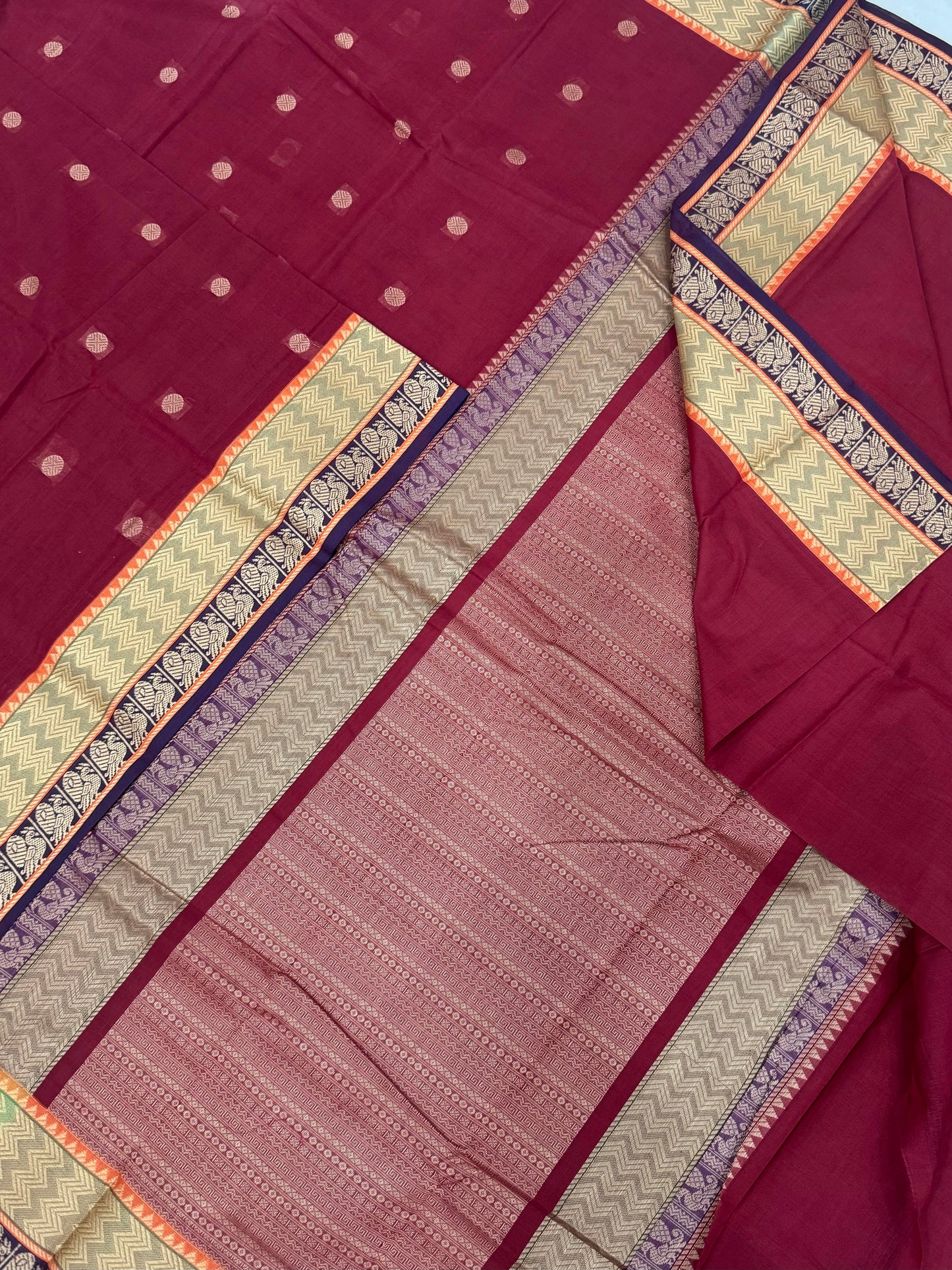 Kanchi soft cotton | butta x thread woven border | red