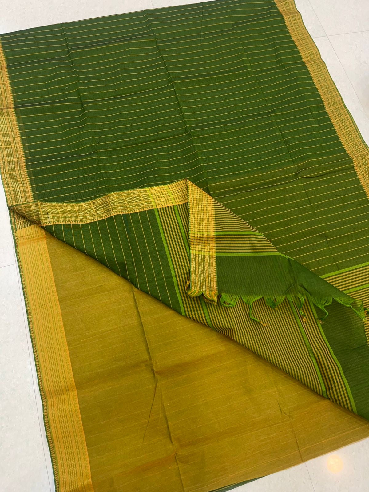 Kadhi soft Cotton | green x Manjal | thread border