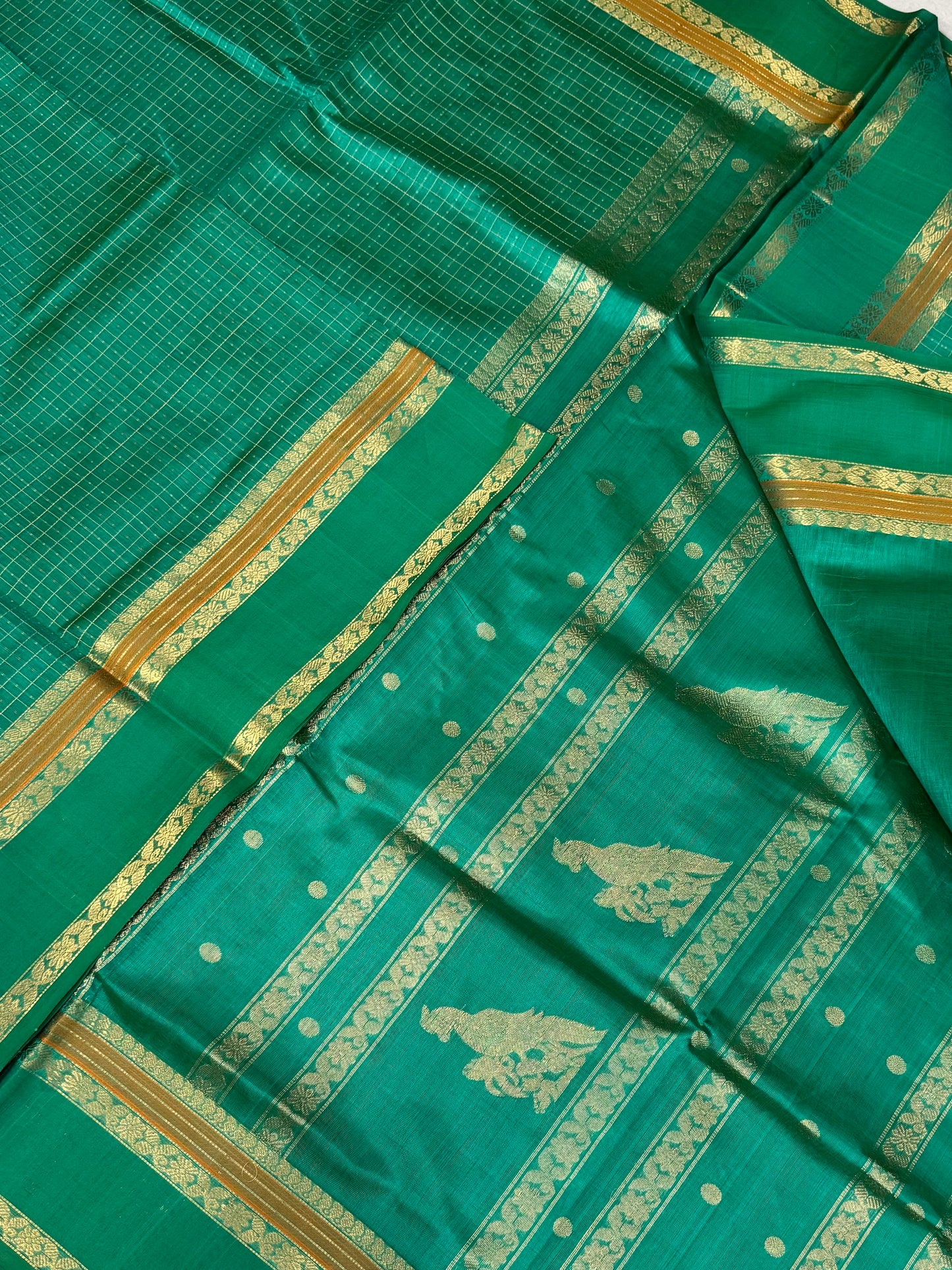 Kanchi Silk Cotton Sarees | 1000 butta X rich zari killi pallu X zari border | aqua marine green