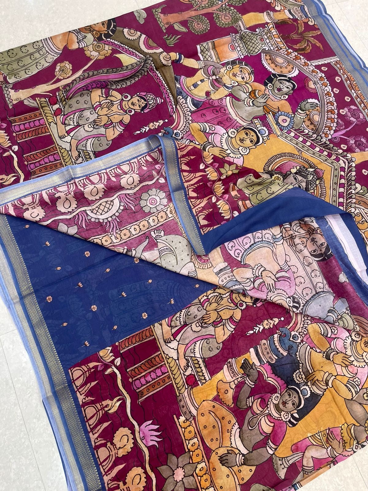 Ponduru soft Cotton | storytelling saree | pink x blue | NKV27