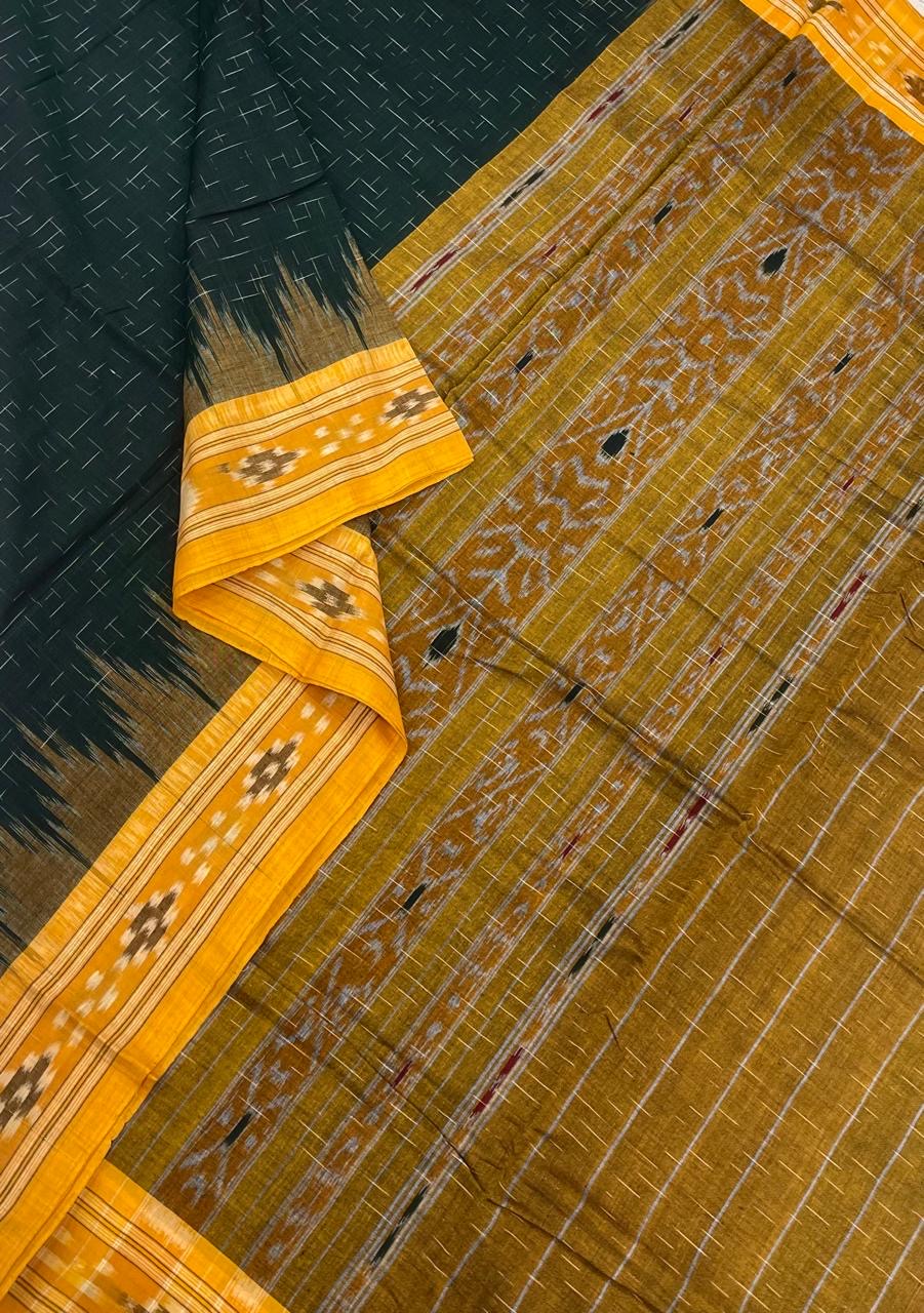 IKKAT soft cotton |thread border X ikkat |bottle green X yellow