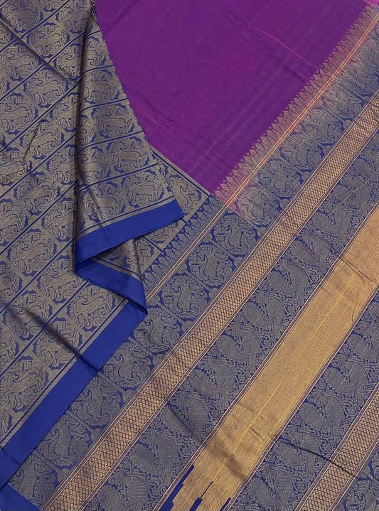 Kanchi handloom rich cotton | half and half thread border | vadamalli x blue x Yhazli border