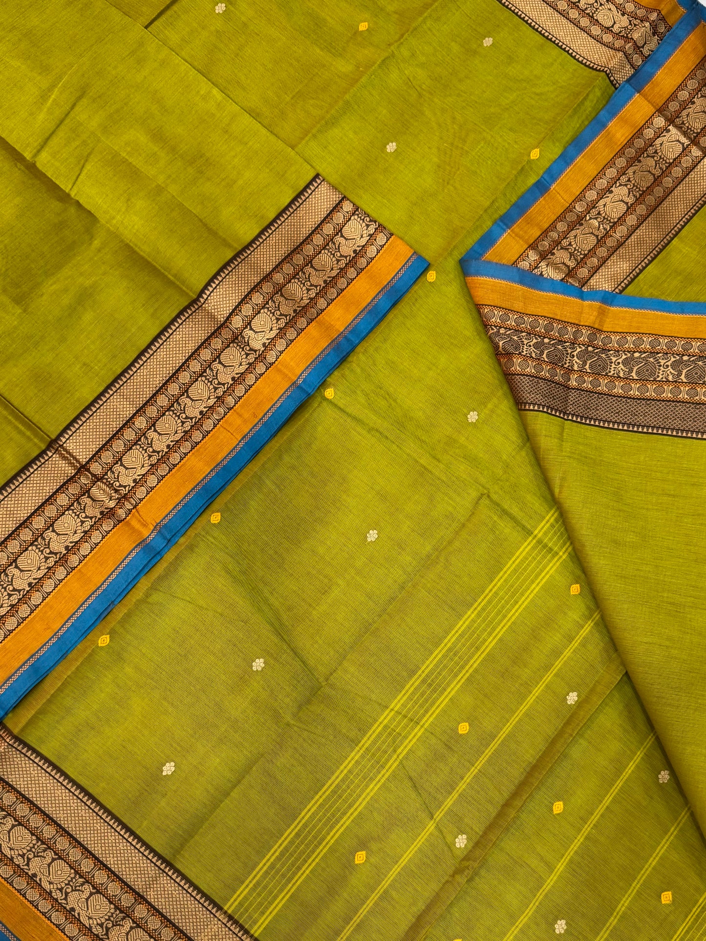 Kanchi soft cotton | lime green x blue | thread border