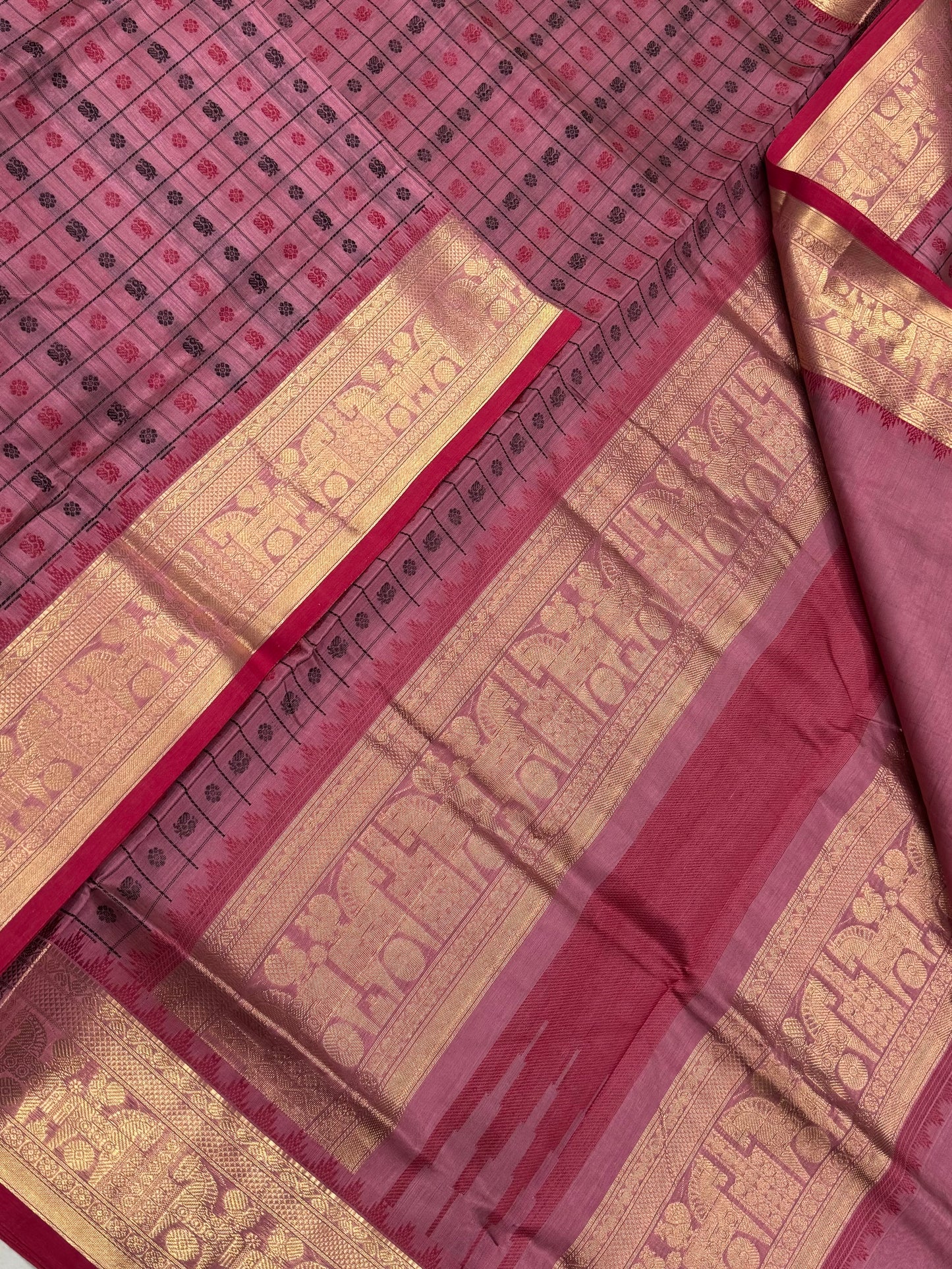 Kanchi Silk Cotton Sarees | 1000 butta x zari border x pallu| pastelpink X red x NKV31