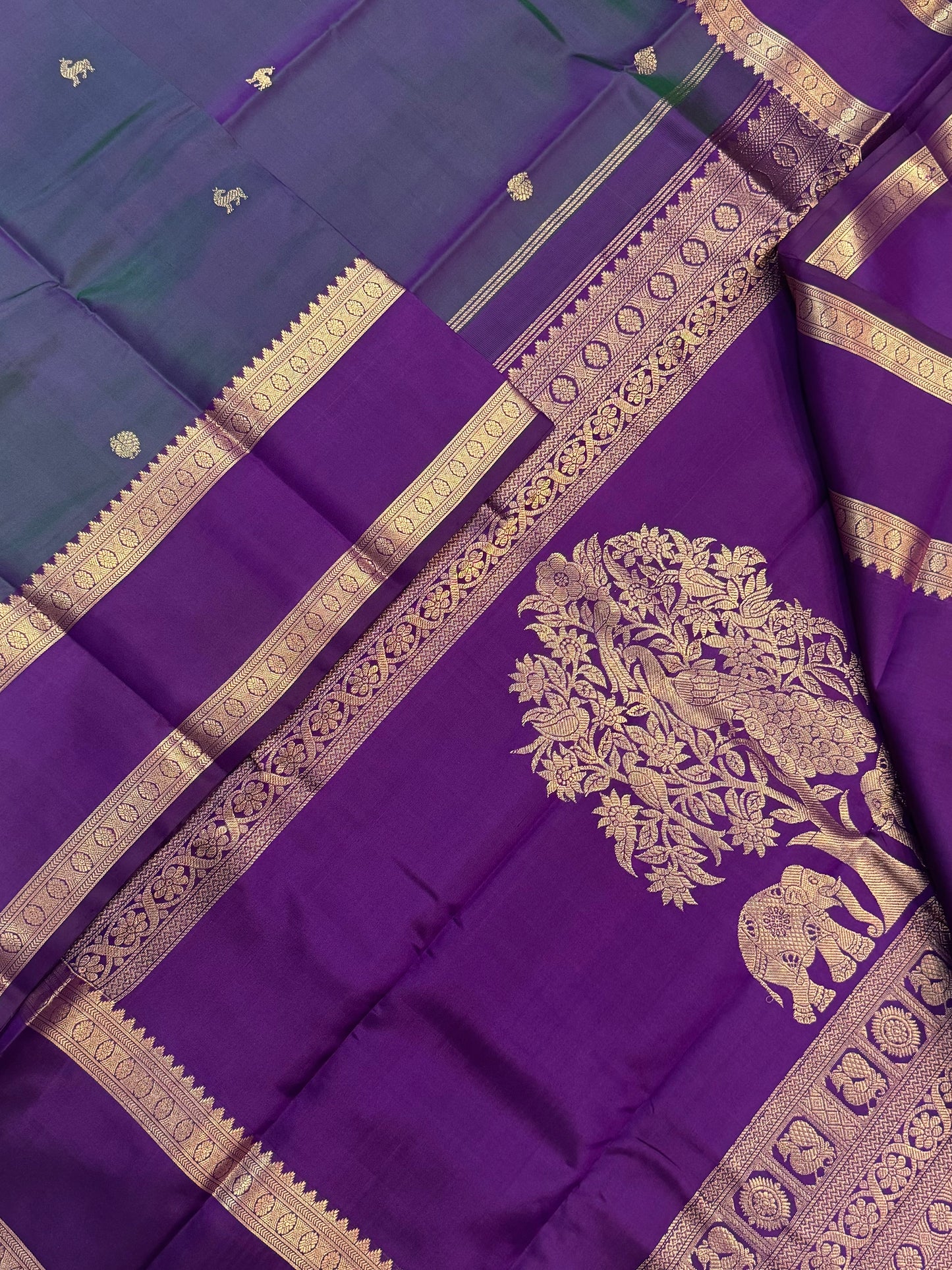 Pure Kanjivarams | twotone violet X electric violet | life of tree pallu