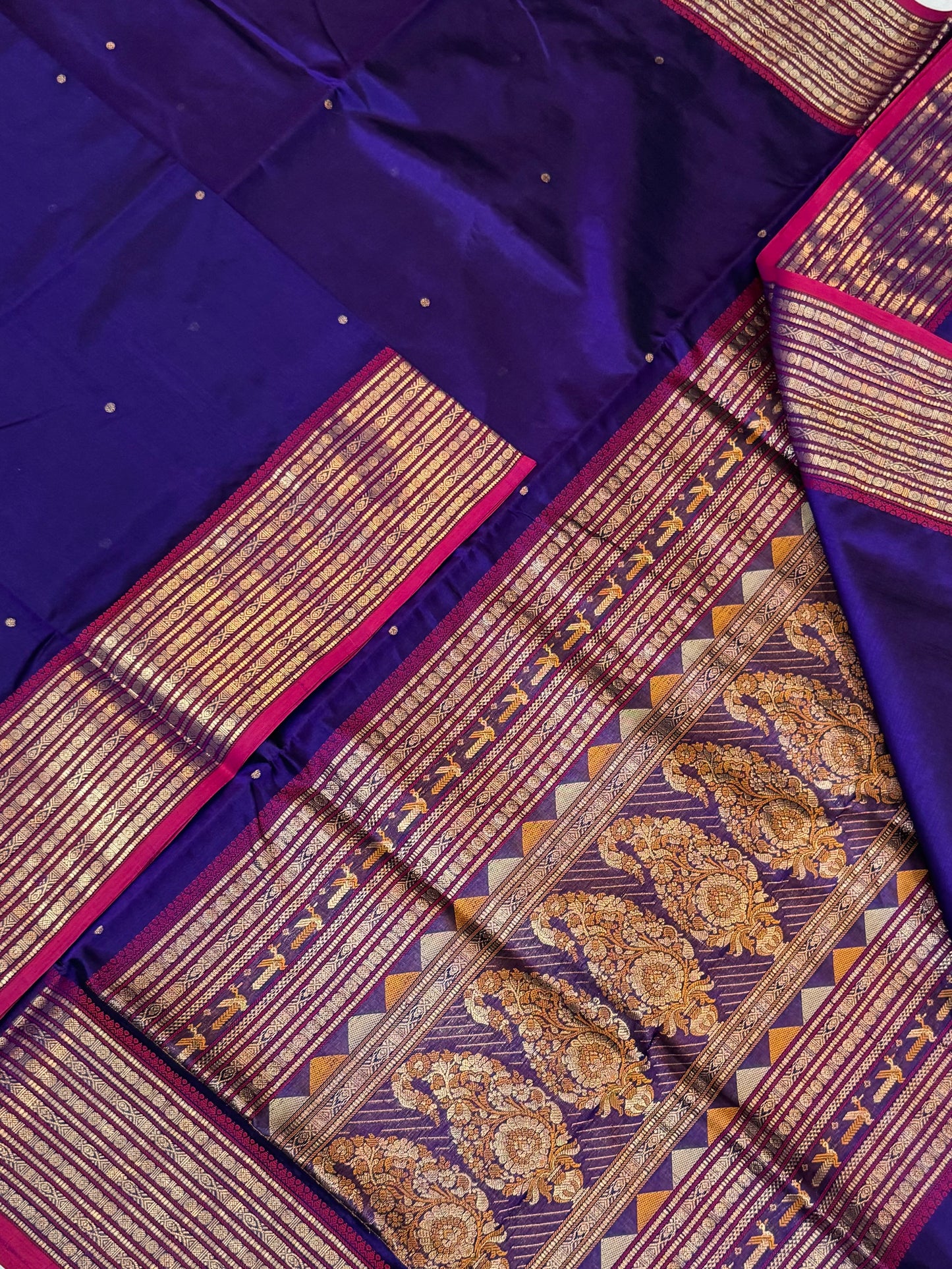 Kanchi Silk Cotton Sarees | meenakari pallu X fishpet zari border |dark violet X pink