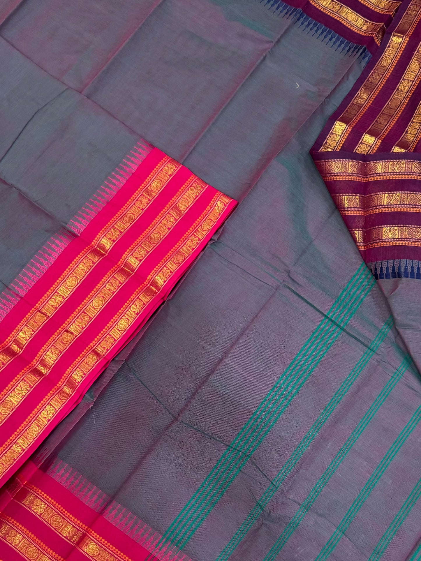 Kanchi soft cotton | twotone violet X ganga Jamuna triple Zari border