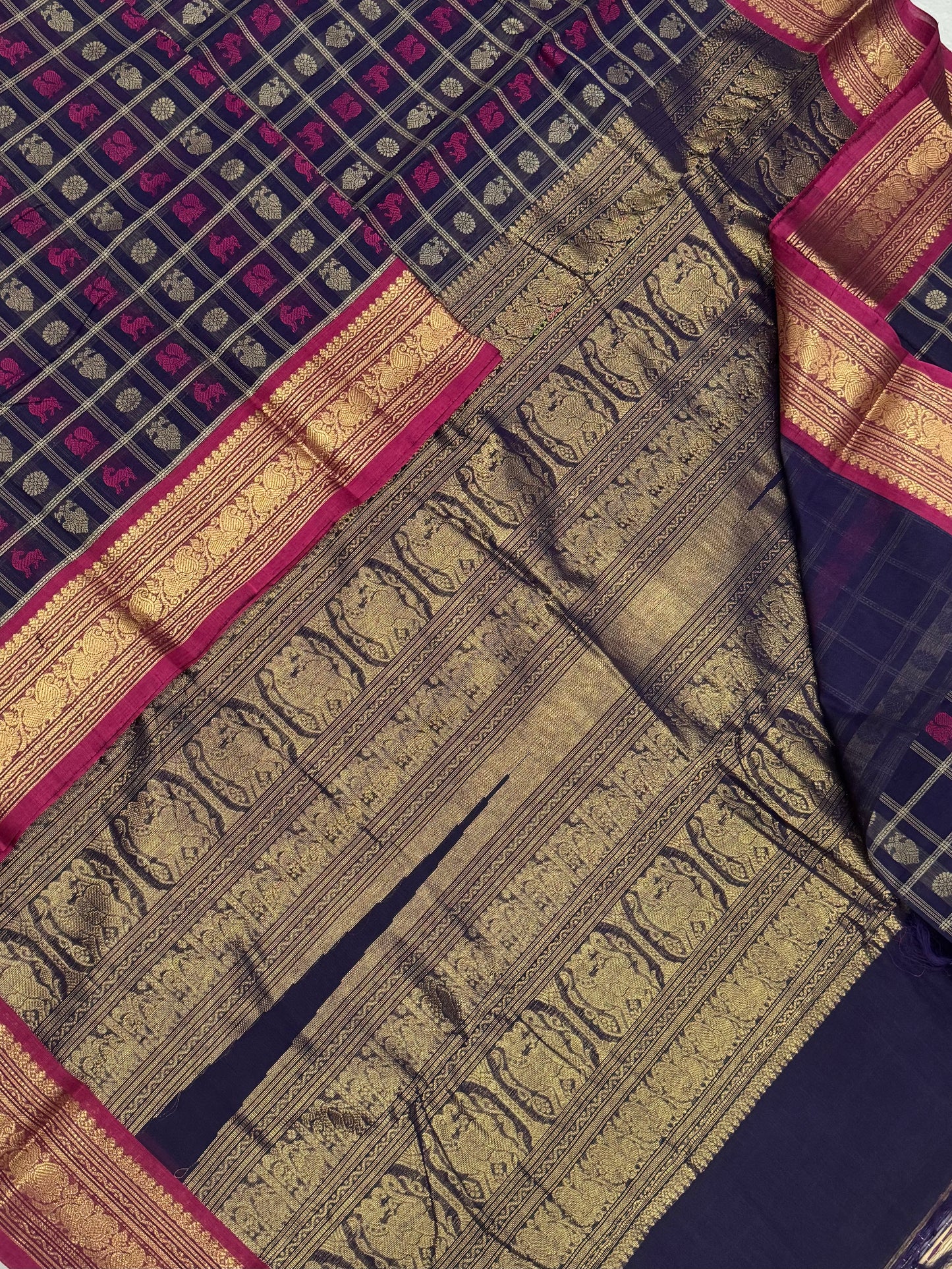 Pure Handloom Kanchi rich Cotton Saree | mayil Zari border X 1000 butta | violet X pink | mayil X yhazli X eruthalapakshi X chakram X rich Zari Pallu
