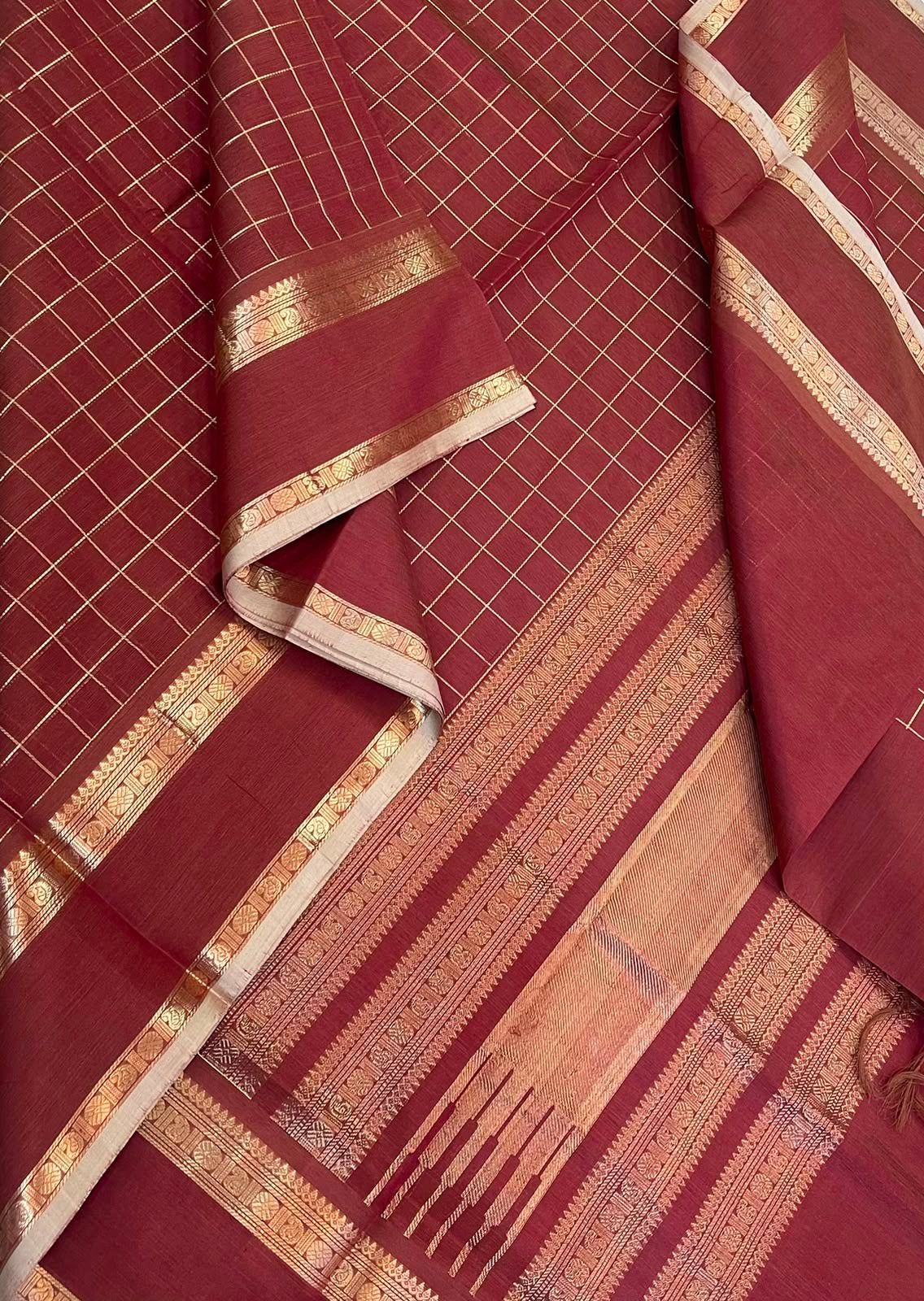 Kanchi Silk Cotton Sarees | rettaipet border x zari kattam | orangish red