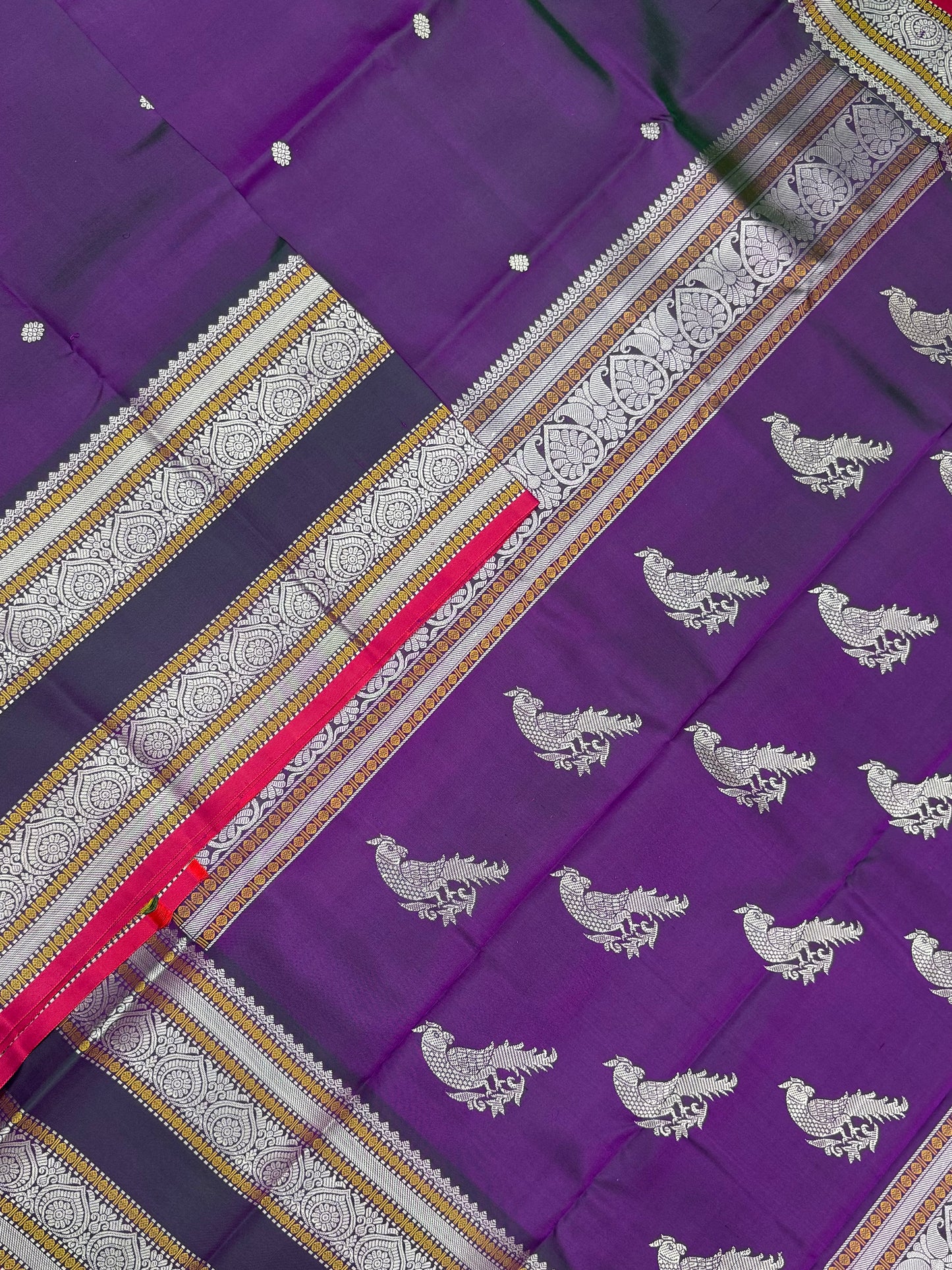 Pure Kanjivarams | zero zari | rettaipet X mayil pallu |twotone violet x red | Handwoven luxury x 4 ply master weave | NKV35
