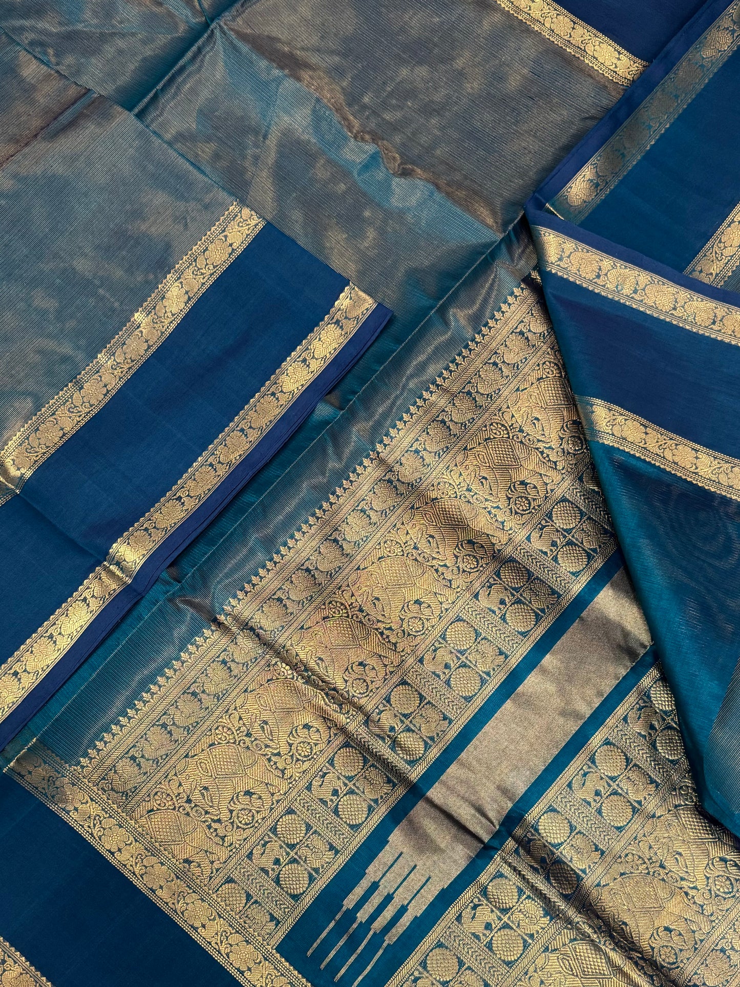 Kanchi Silk Cotton Sarees | luxury tissue silk cotton | VAIRAOOSI x rettaipet border | blue x gold | NKV100