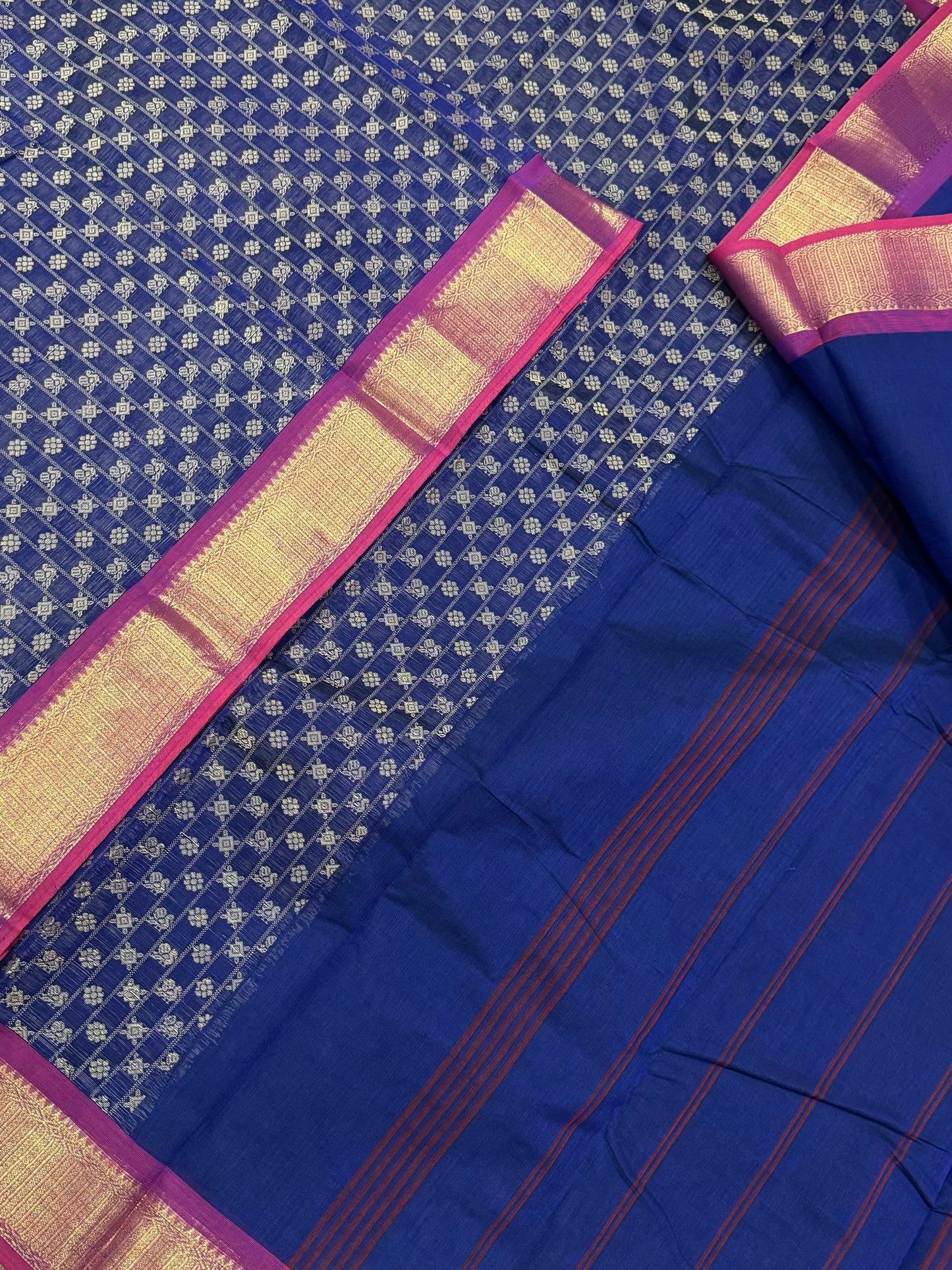 Kanchi soft cotton | blue x pink | zari border