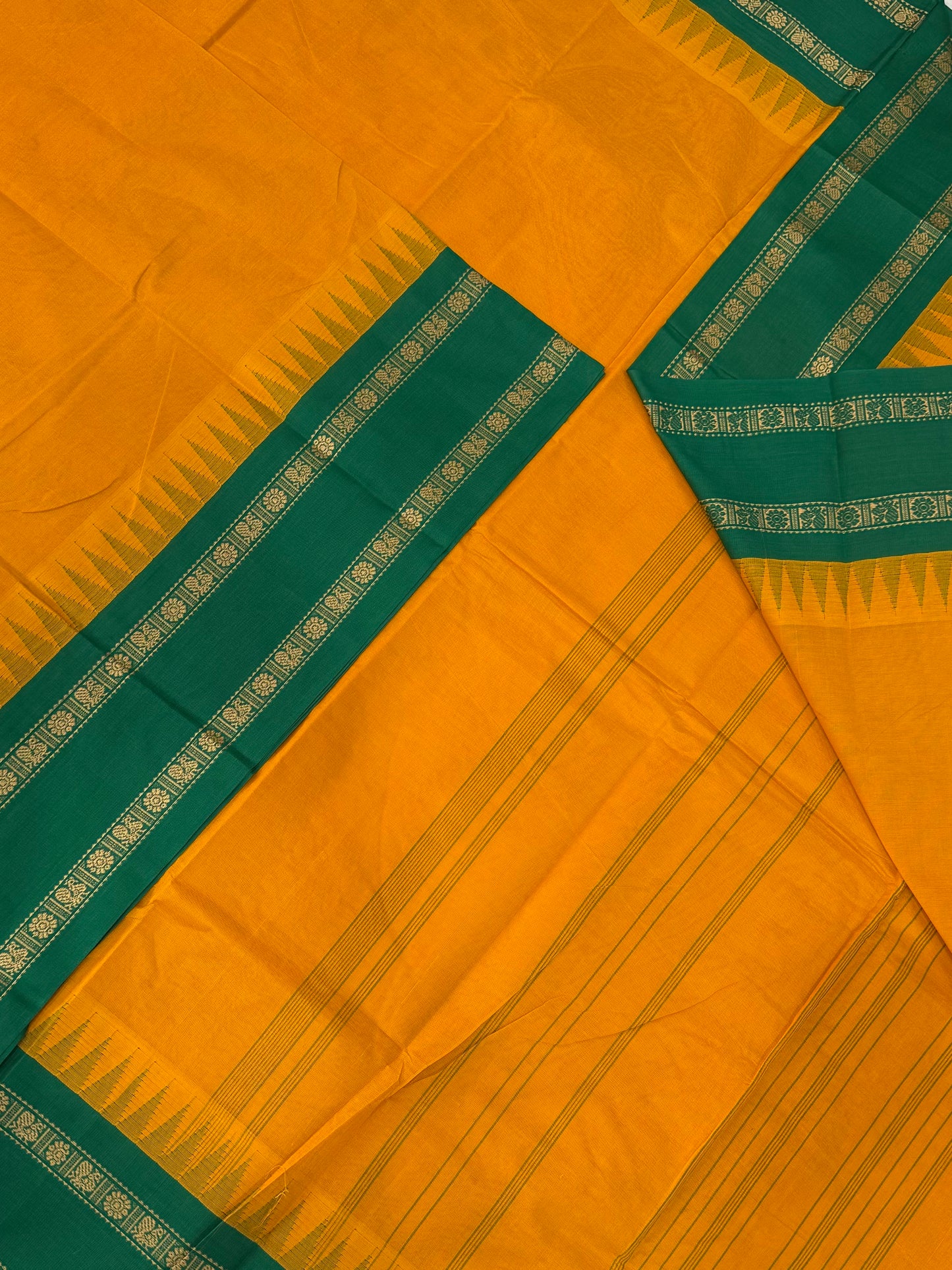 Korvai Kanchi cotton | korvai temple border | Manjal X green