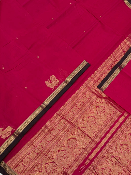 Pure Handloom Kanchi rich Cotton Saree | tiny Zari border X  deer X mayil butta| pink X brown | intricate Zari woven Pallu