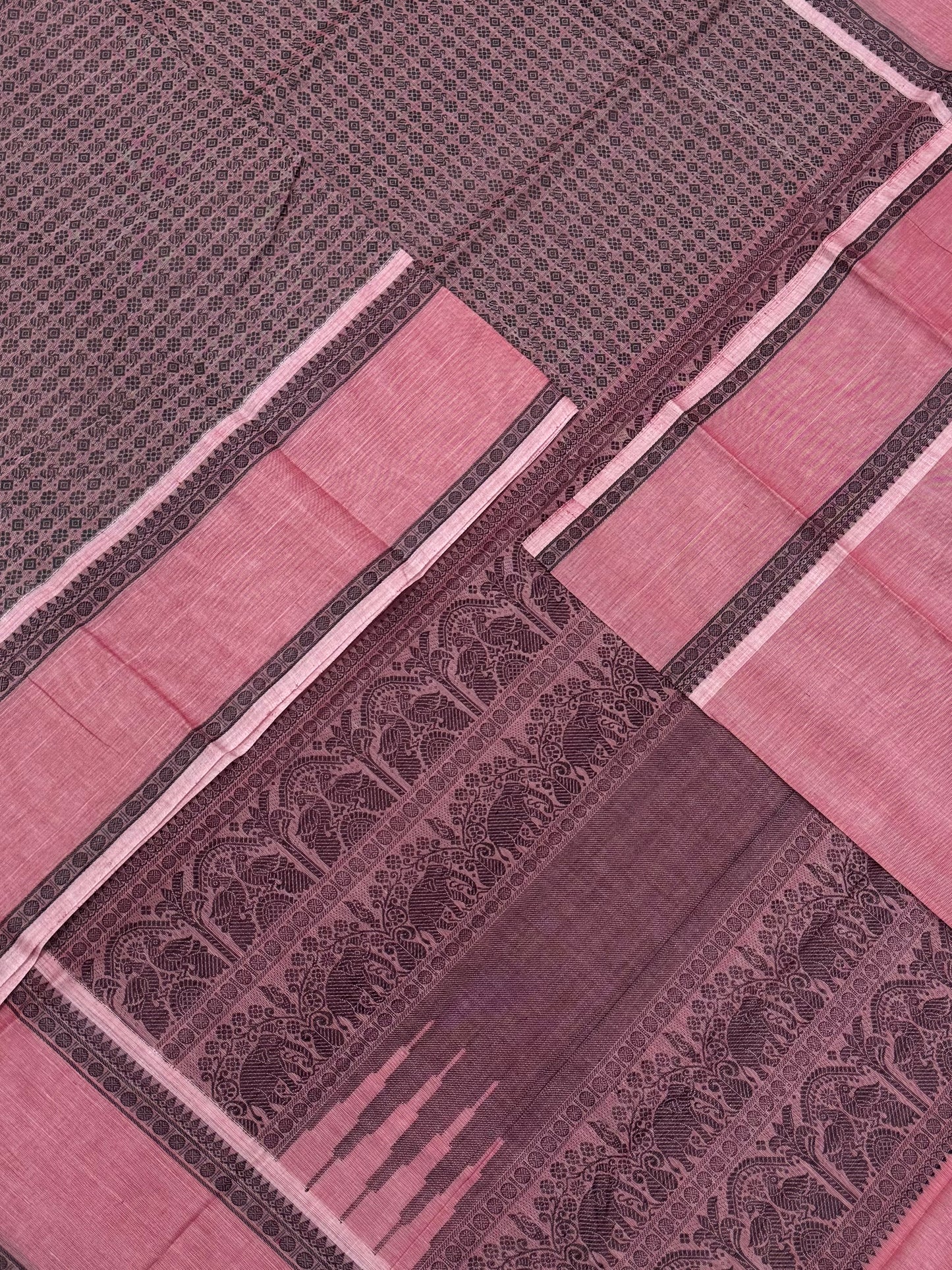 Pure Handloom Kanchi rich Cotton Saree | rettaipet border X 20000 butta | pastel pink | | rich thread woven Pallu