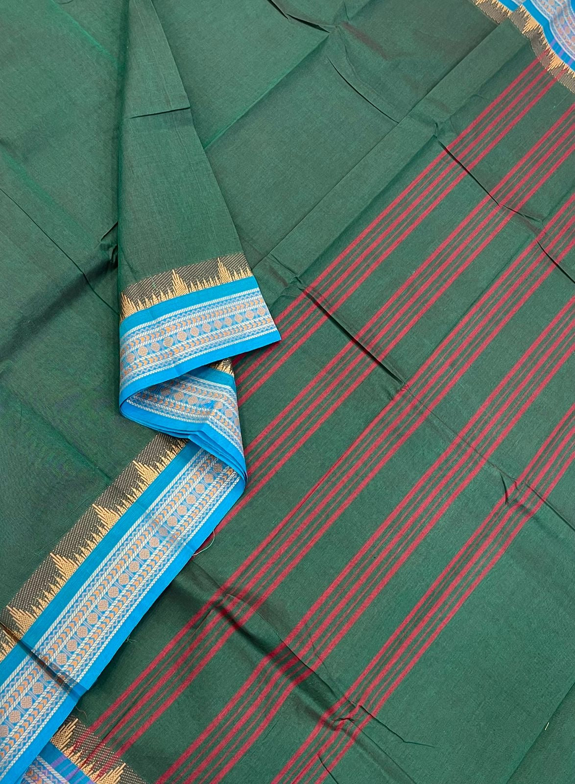 Kanchi soft cotton | green X blue| small thread border