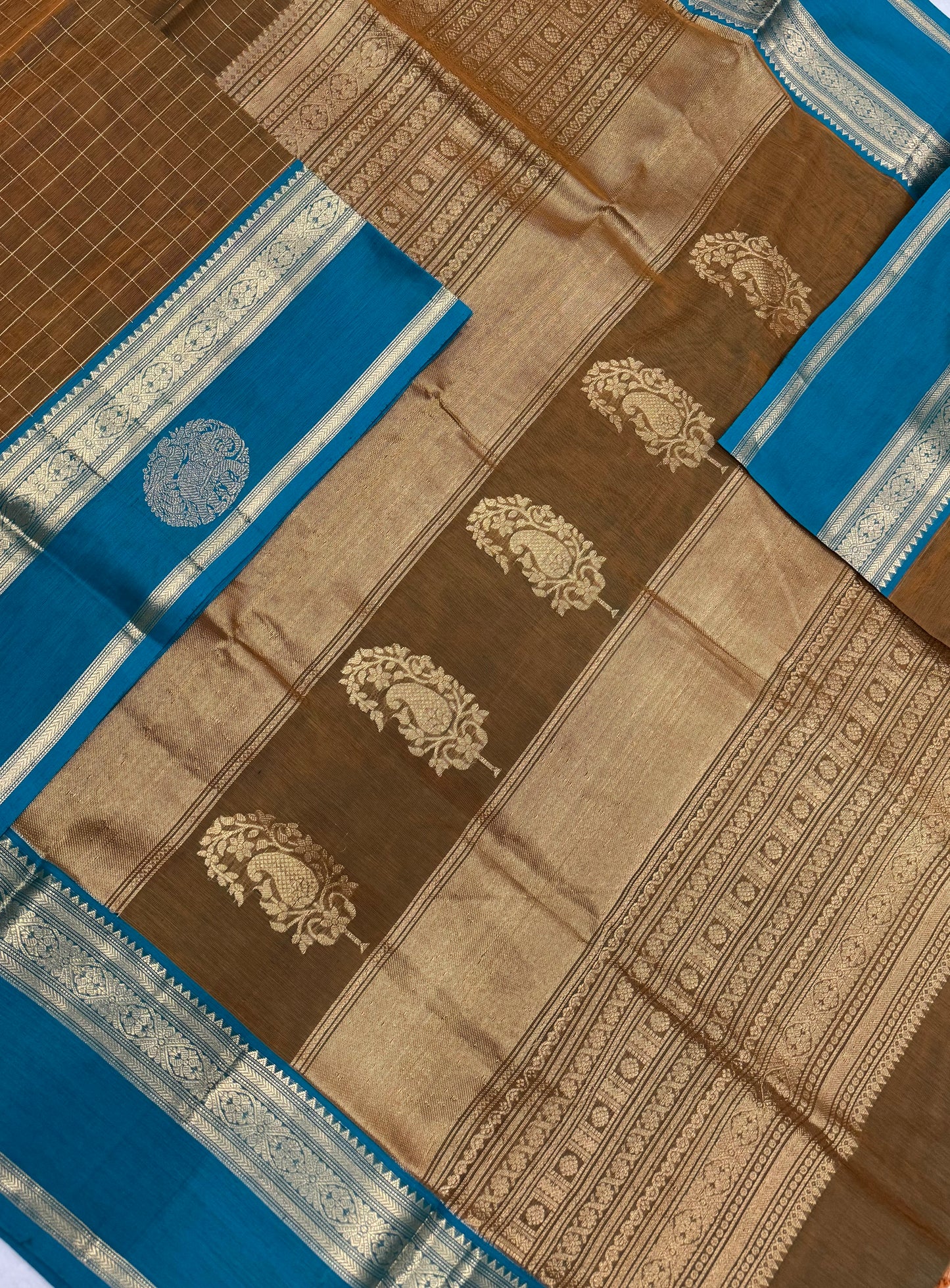 Kanchi Silk Cotton Sarees | Luxury silk cotton X kattam X yaanai butta| mehendi green X blue