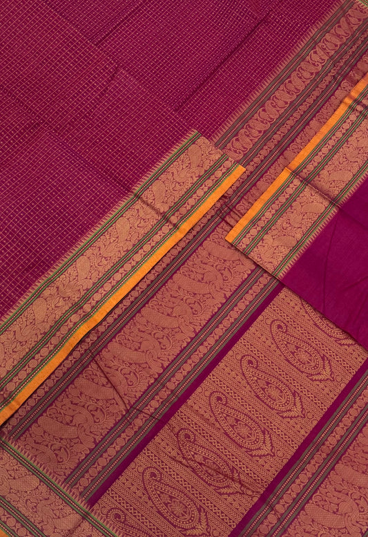 Pure Handloom Kanchi rich Cotton Saree | thread border X 1000 butta | pink X Manjal | | rich thread woven Pallu