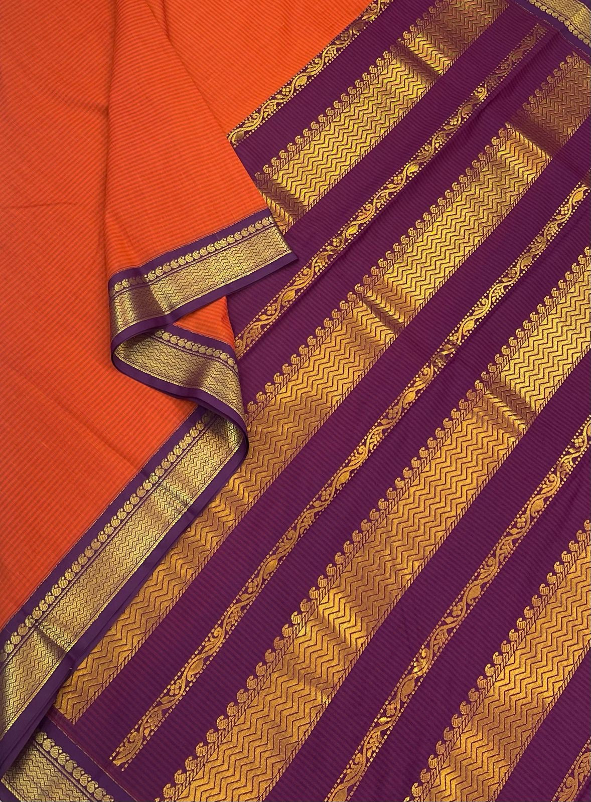Semi Silk soft Cotton Sarees | Zari border | orange X violet | NKV11
