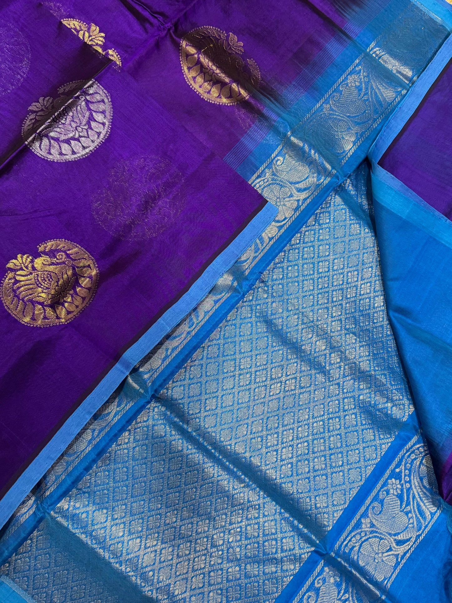 Kanchi Silk Cotton Sarees | silk cotton | royal violet X blue