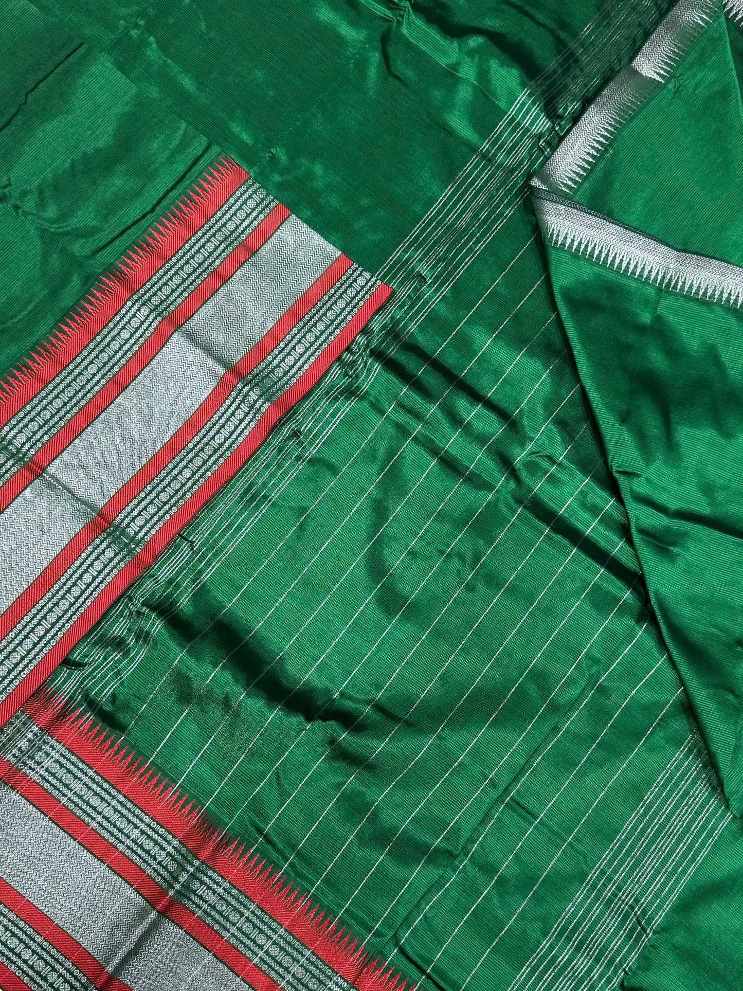 Mangalagiri silk cotton | dark green | Zari border | Lightweight | soft silk cotton | NKV29