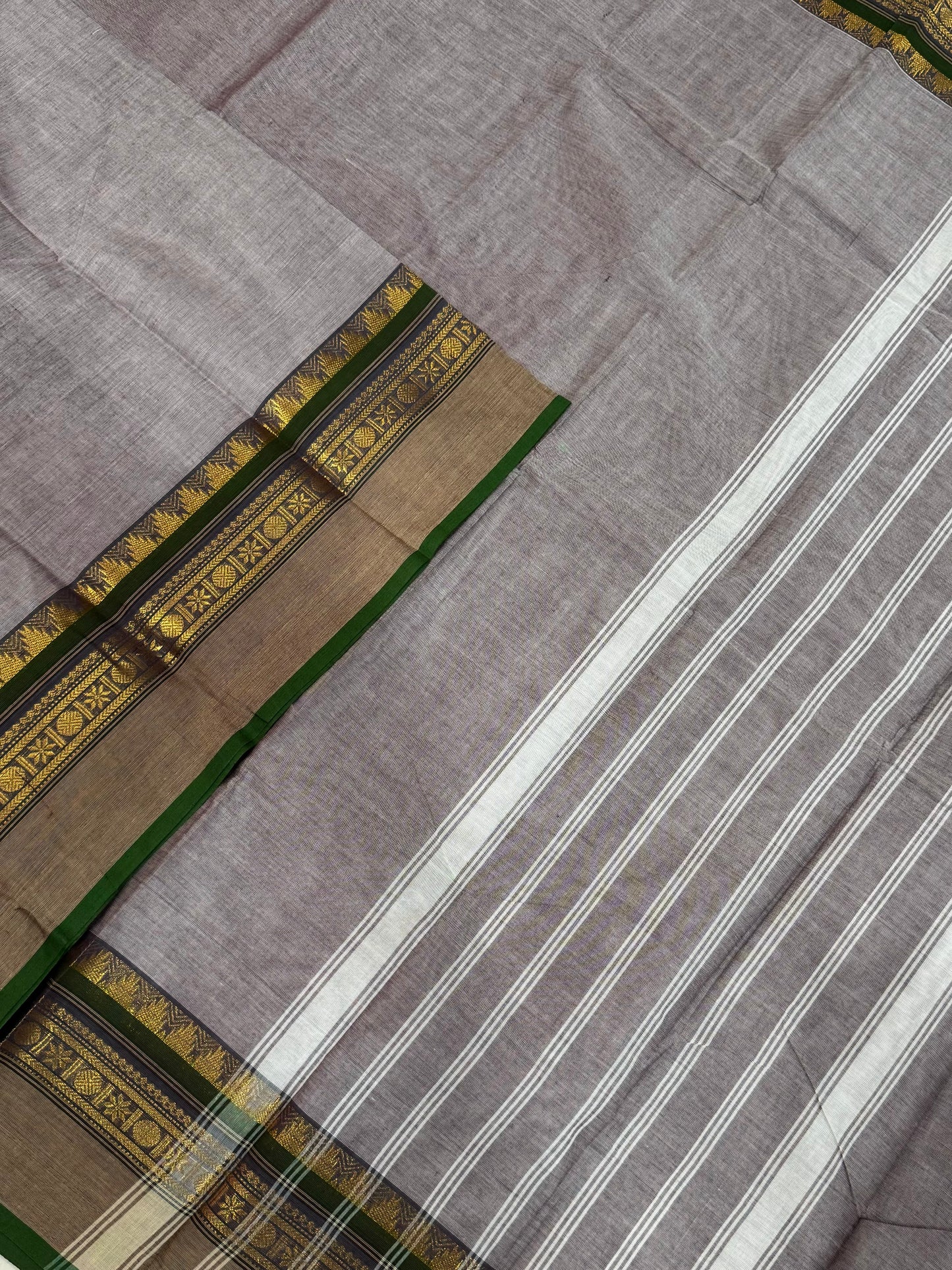 Kanchi soft cotton | pastel greyish X green | Zari border