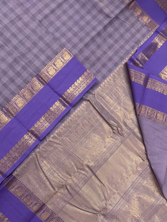 Pure Handloom Kanchi rich Cotton Saree | lavender X gold | intericate weave x 2x2 kattam