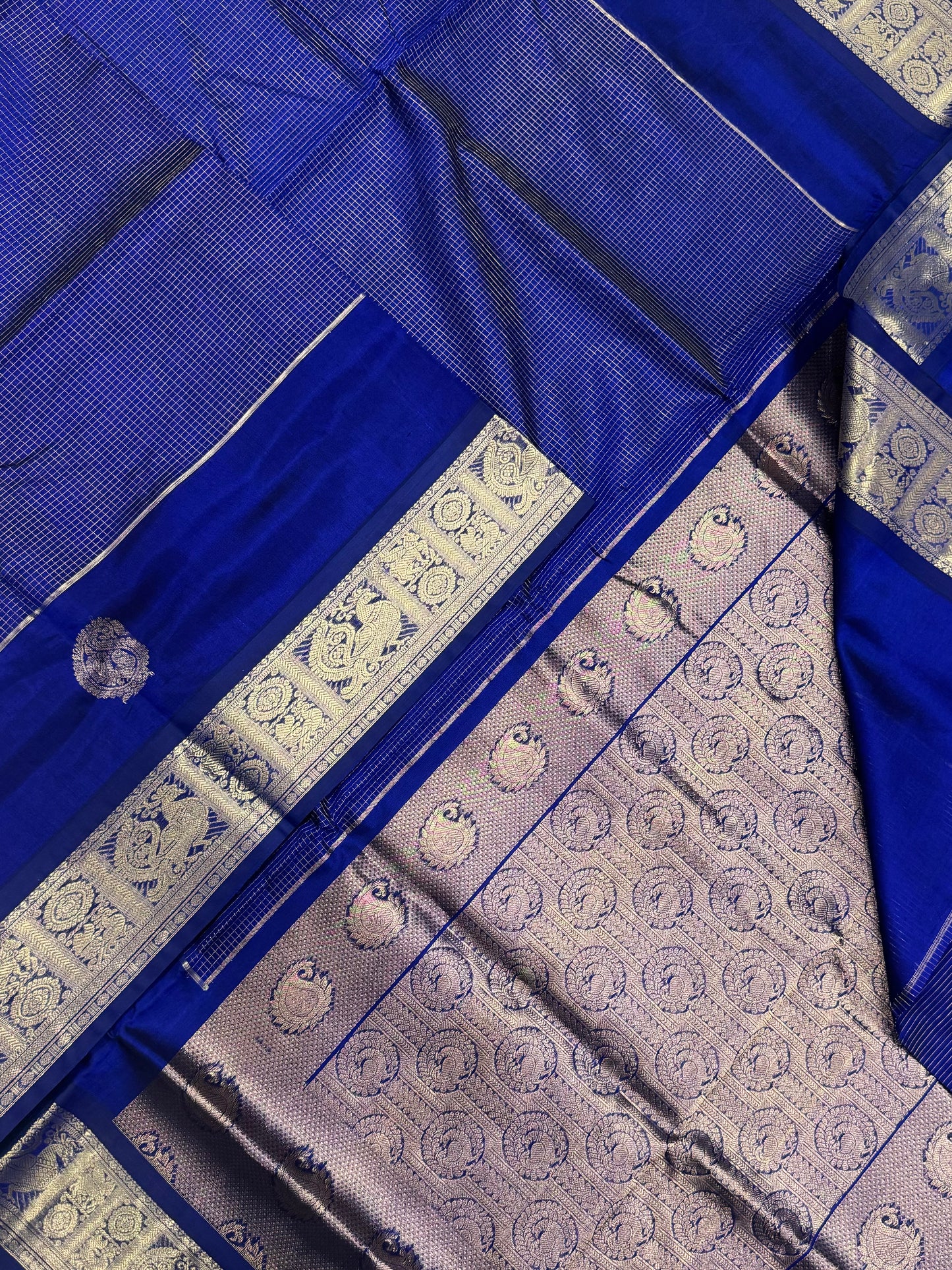 Kanchi Silk Cotton Sarees | luxury silk cotton | VAIRAOOSI muthukattam X mango | royal blue x blue NKV37