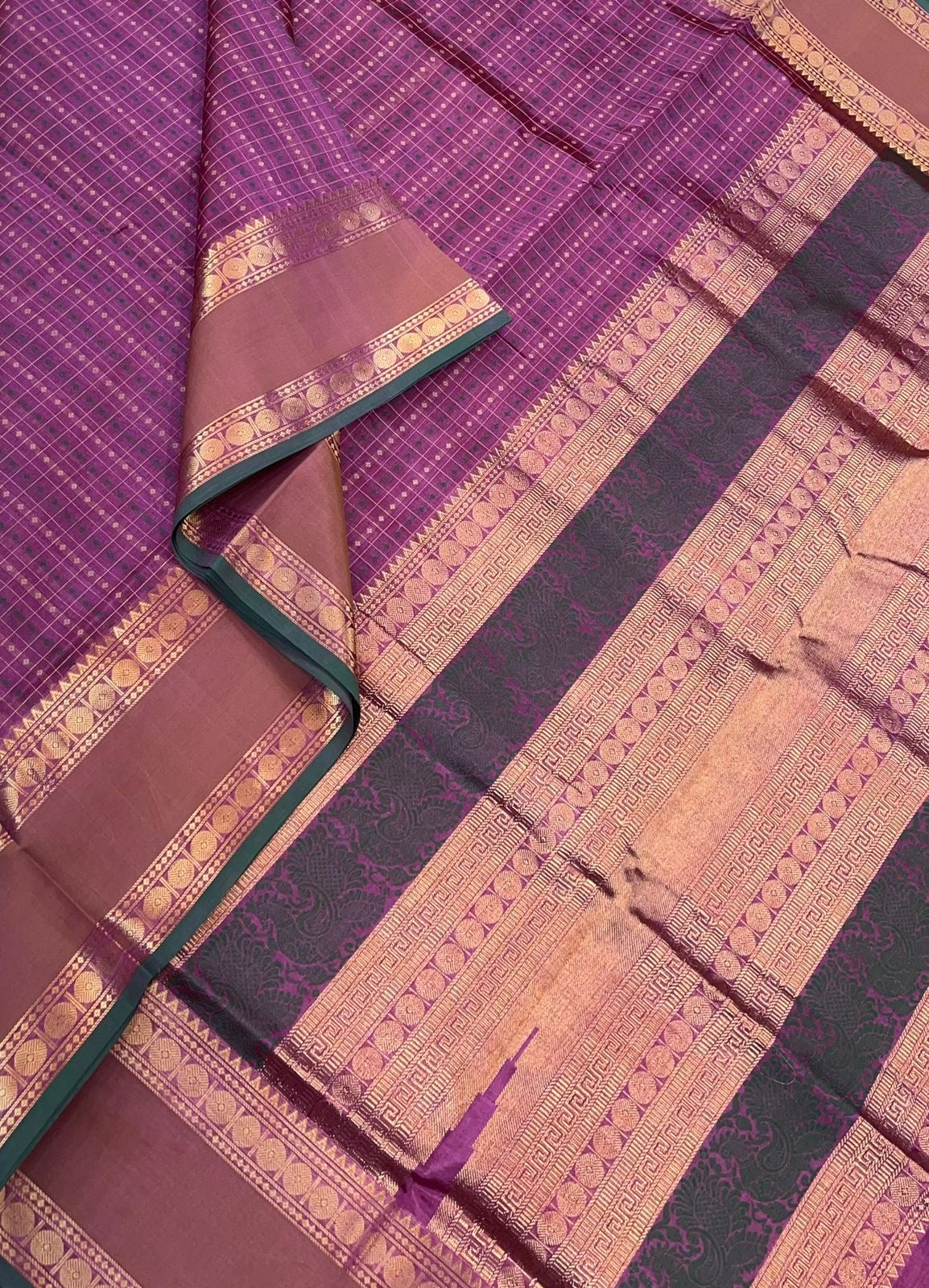 Kanchi Silk Cotton Sarees | 1000 butta x lakshadeepam | lavender pink x mustard rettaipet zari border | NKV008