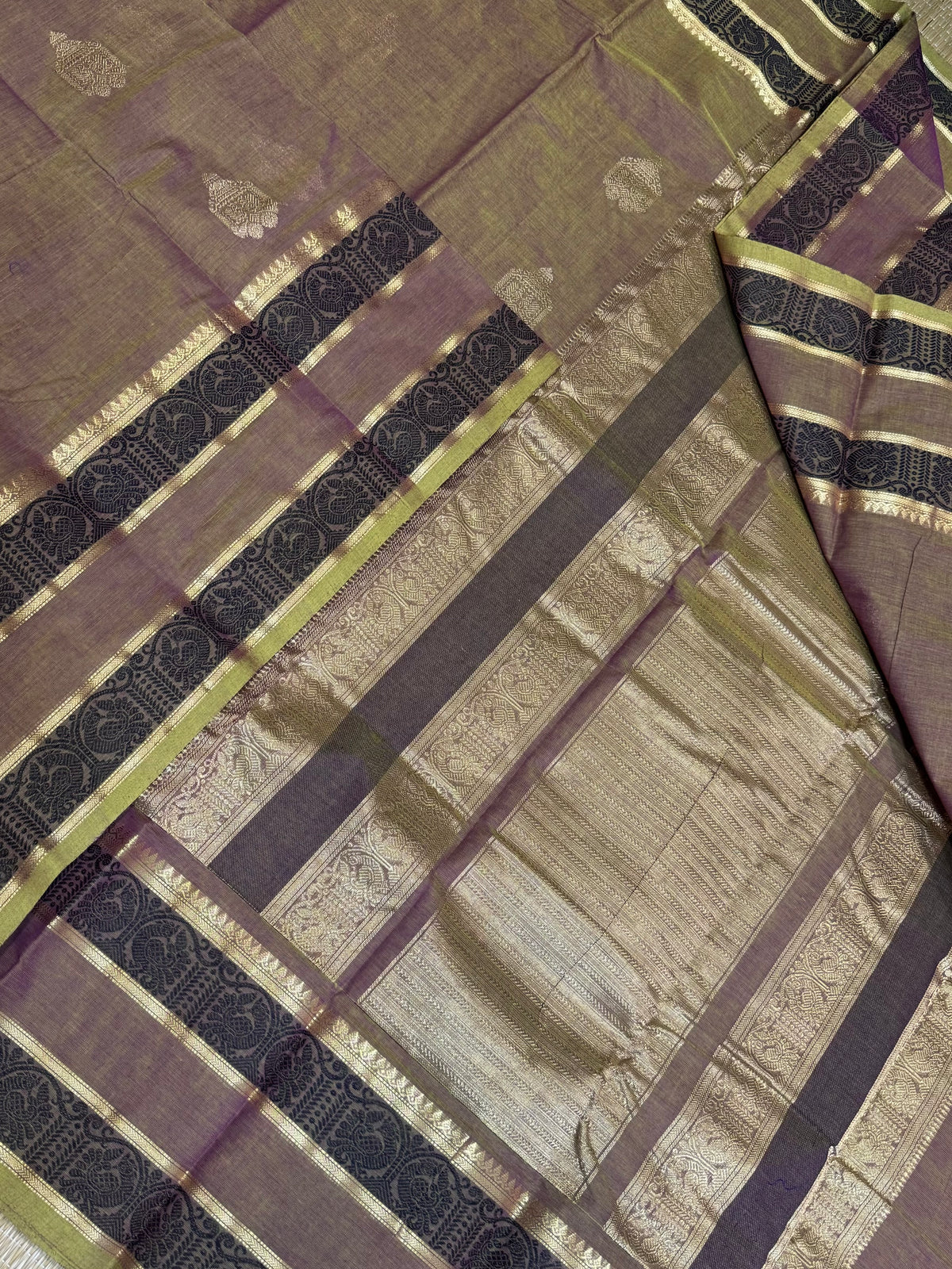 Pure Handloom Kanchi rich Cotton Saree | thaer BUTTA X zari woven pallu | dual tone X thread woven border
