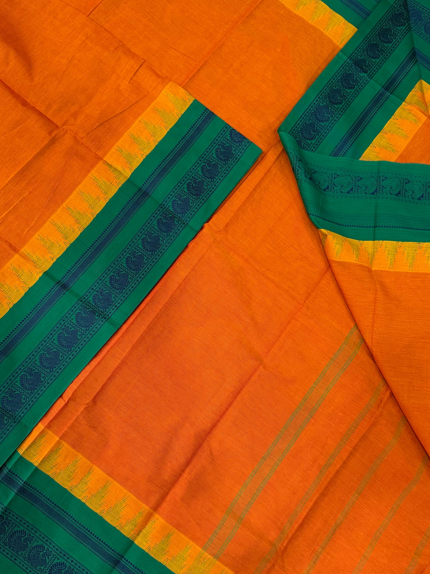 Korvai Kanchi cotton | korvai temple border | orange X green