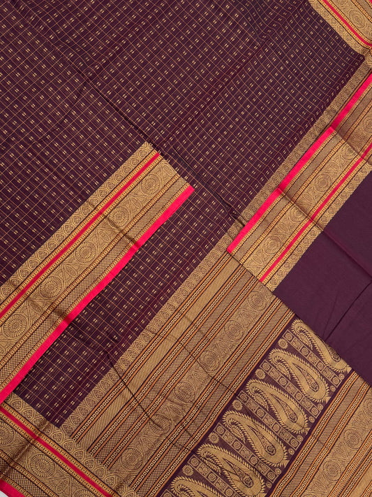 Pure Handloom Kanchi rich Cotton Saree | Zari border X  1000 BUTTA | aaraku X red | intricate rich thread woven Pallu