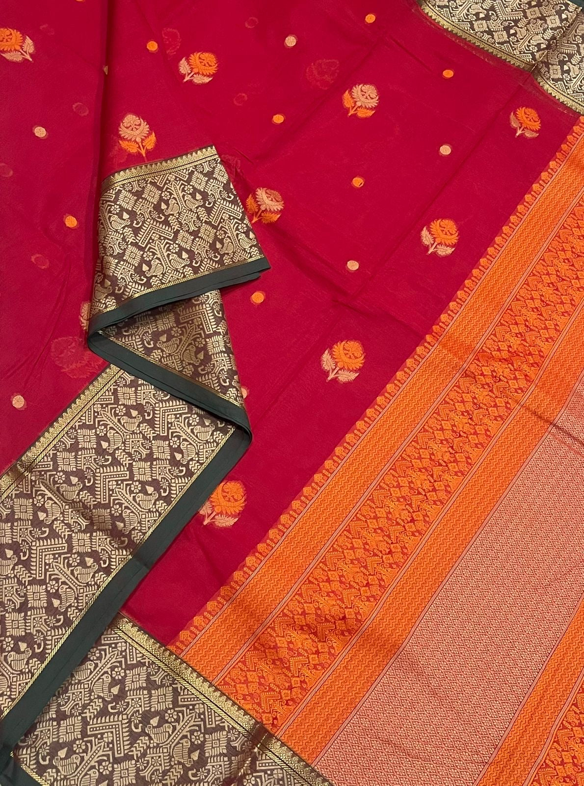 Kanchi soft cotton | sky blue x dark blue | tiny zari border