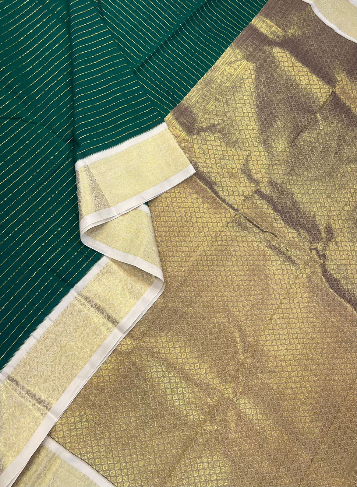 Semi Silk soft Cotton Sarees | veldhari X Zari border | green X cream | NKV11