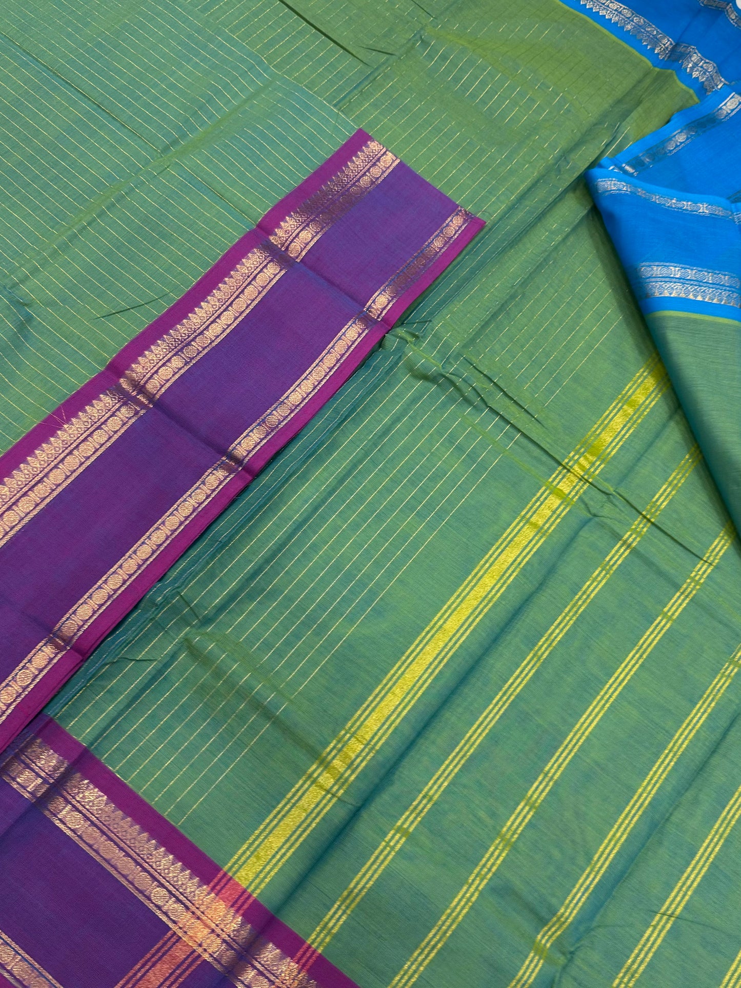 Kanchi soft cotton | teal X Ganga Jamuna border | oosi vanam